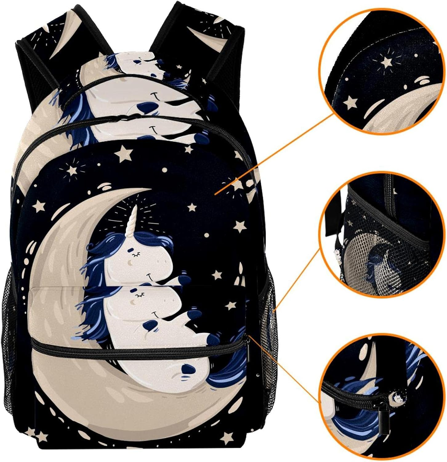 Unicorn with Magic Blue Sleeping in the Moon in Space Backpack Students Shoulder Bags Travel Bag College School Tote Backpacks image number 1