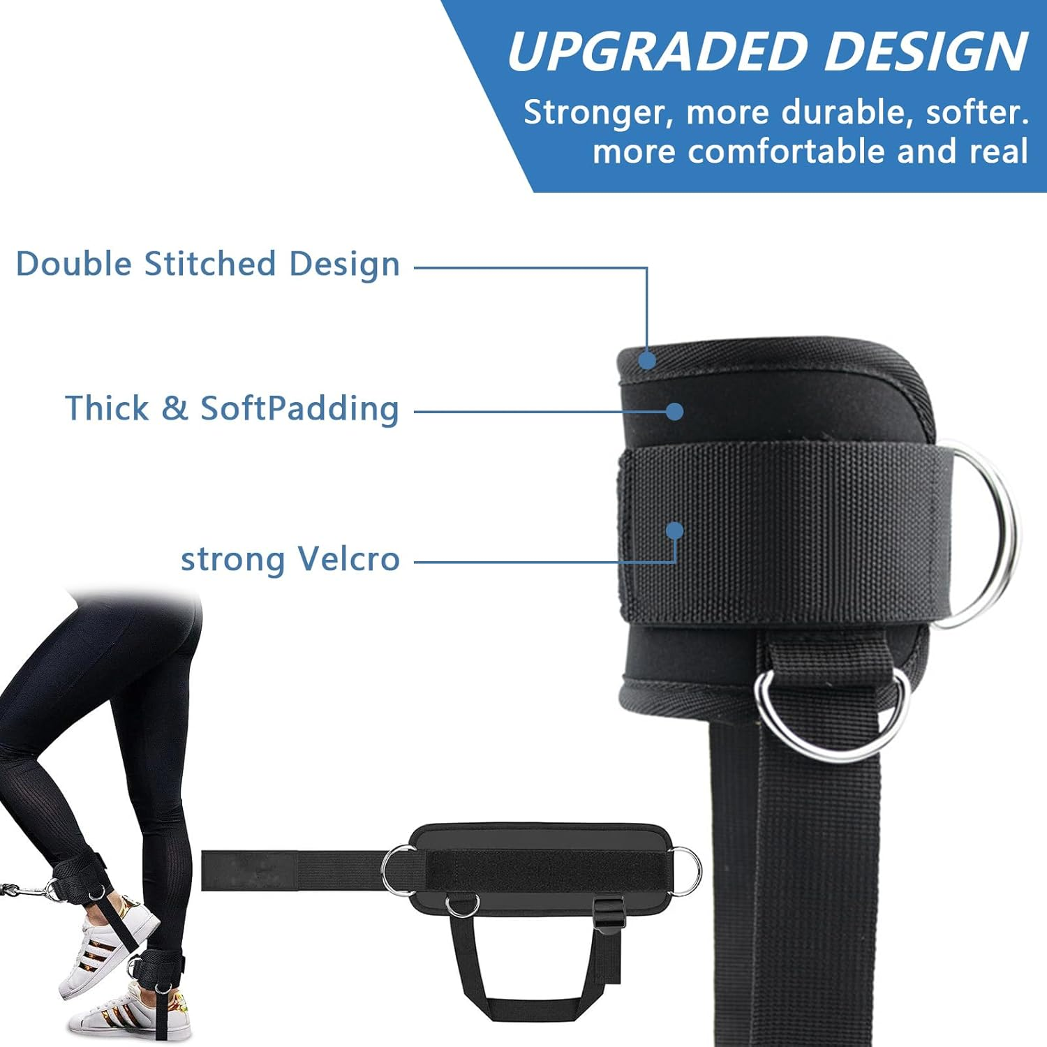 1Pair Ankle Straps for Cable Machine, Ankle Cuffs to Improve Abdominal Muscles, Leg Strength Training Sports Protective Gear for Kickbacks, Glute, Leg, Abs image number 2