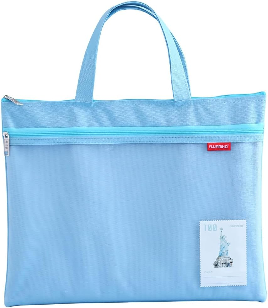 Zip File Pouch,A4 Document Bag, Zippered Handbag, Books Carry Bag Waterproof Double Zippers Pockets for Office Travel (Blue) image number 2