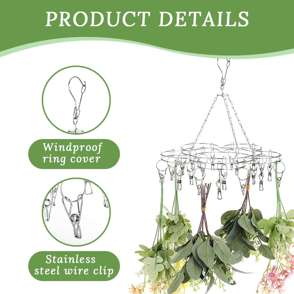 4 Pack Herb Hanging Drying Racks with Stainless Steel Clips and Hooks, Suitable for Drying Herbs, Flowers, Herbs, Also Can Be Used for Balcony Corridor and Outdoor Drying Clothes and Socks