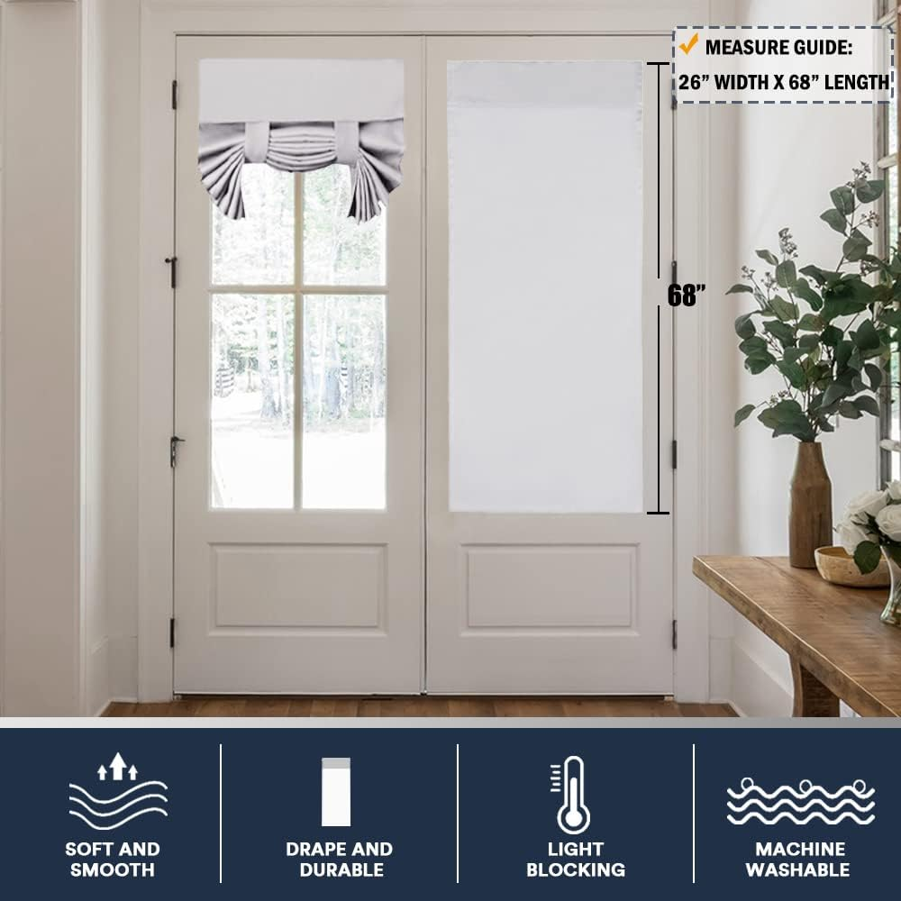 Blackout Curtains for French Doors - Thermal Insulated Tricia Door Window Curtain for Patio Door, Self Stick Tie up Shade Energy Efficient Double Door Blind, 26 X 68 Inches, 1 Panel, Greyish White image number 4