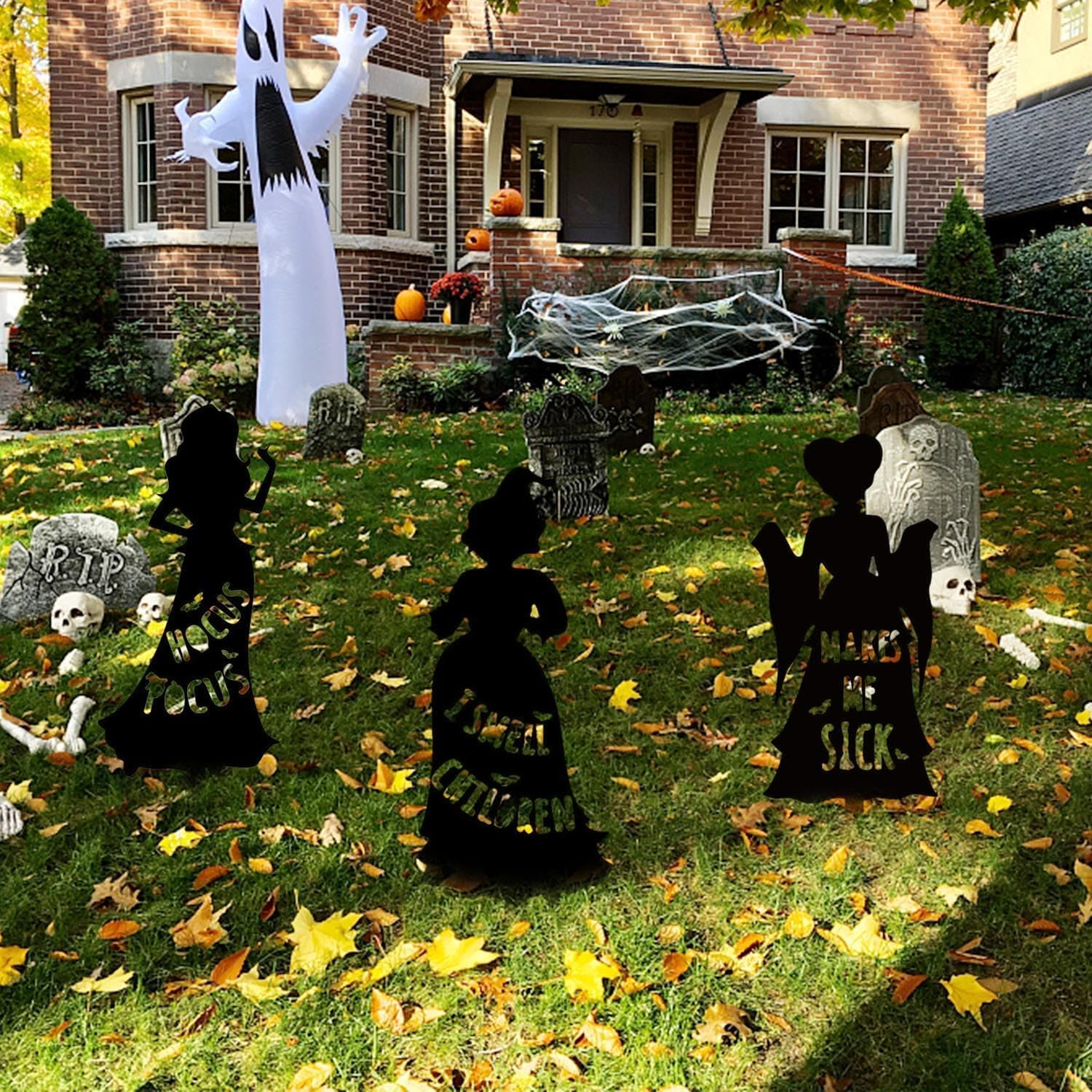 3 Pack Halloween Yard Sign Decoration, Halloween Silhouette Yard Signs with Stakes, Black Witches Silhouette Yard Signs with H-Stakes, outside Waterproof Yard Lawn Garden Sanderson Sisters Decor image number 6