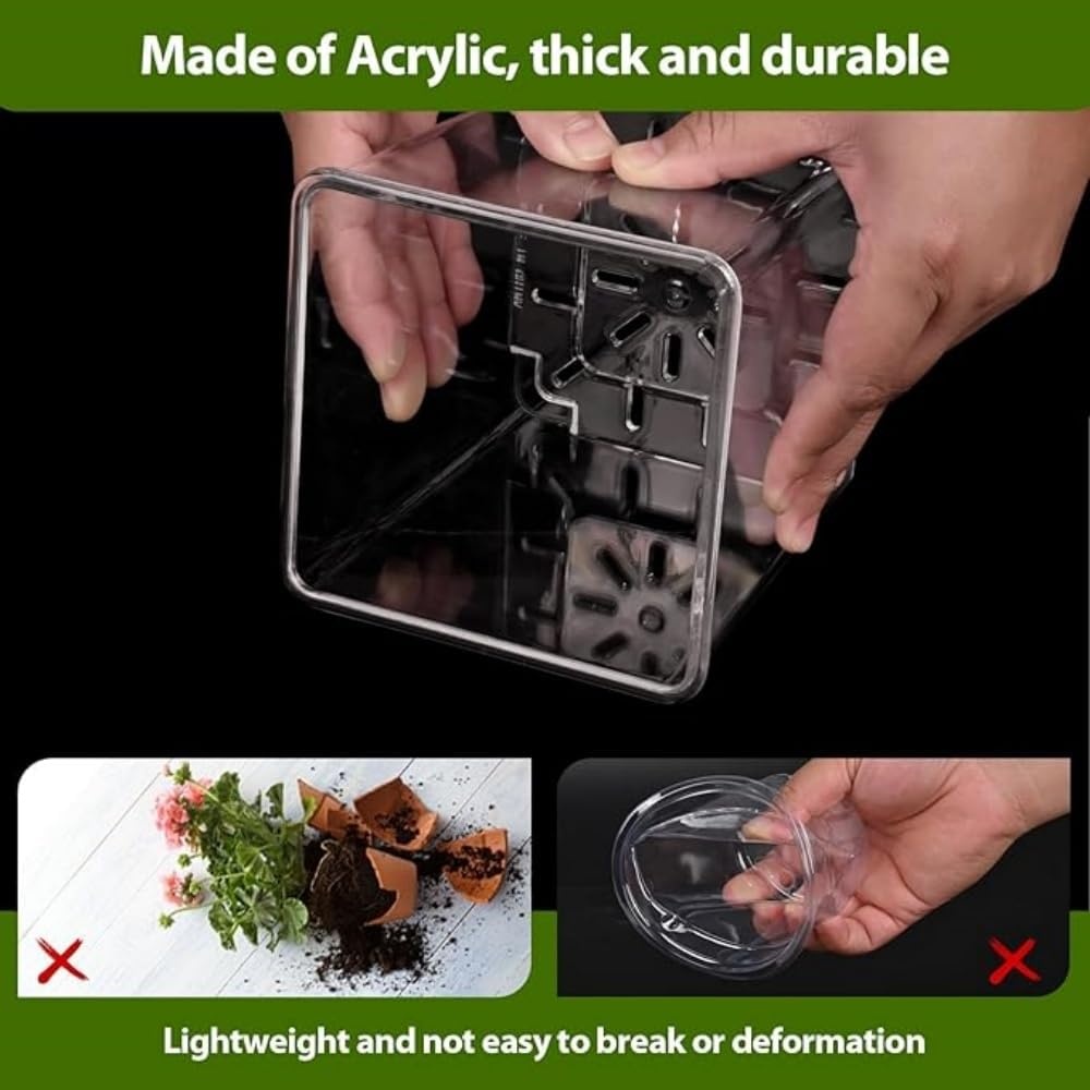 3PCS Clear Plant Pots with Drainage Holes, 5/4/3.5 Inch Clear Pots for Plants, Acrylic Transparent Plastic Plant Pots Square for House Plants, Flowers with 6Pcs Labels image number 1