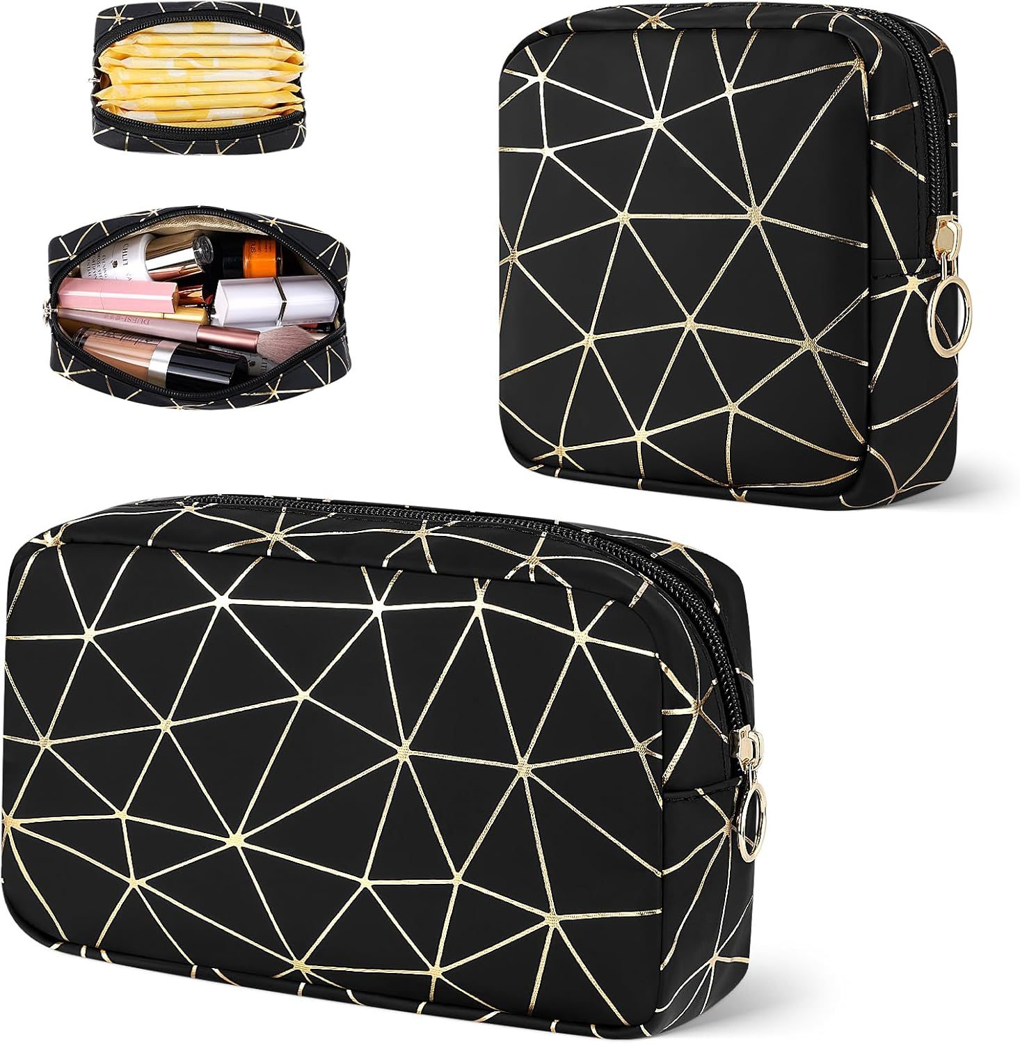 Period Bag for Teen Girls, Leather Sanitary Napkin Storage Bag, Portable Menstrual Pad Bag Period Pads Pouch, Small Make up Bags, Beige Gold, Fashions