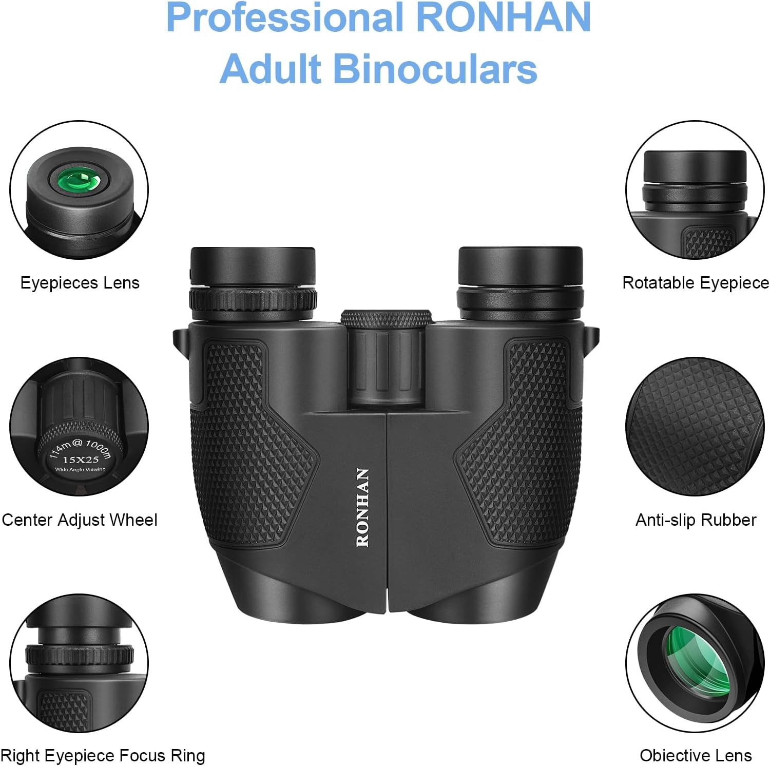 RONHAN 15&times;25 Compact Binoculars for Adults Kids, Small Binoculars with Large View Clear Low Light Vision, High Power Lightweight Binocular for Cruise Ship Bird Watching Travel with Case and Strap image number 1