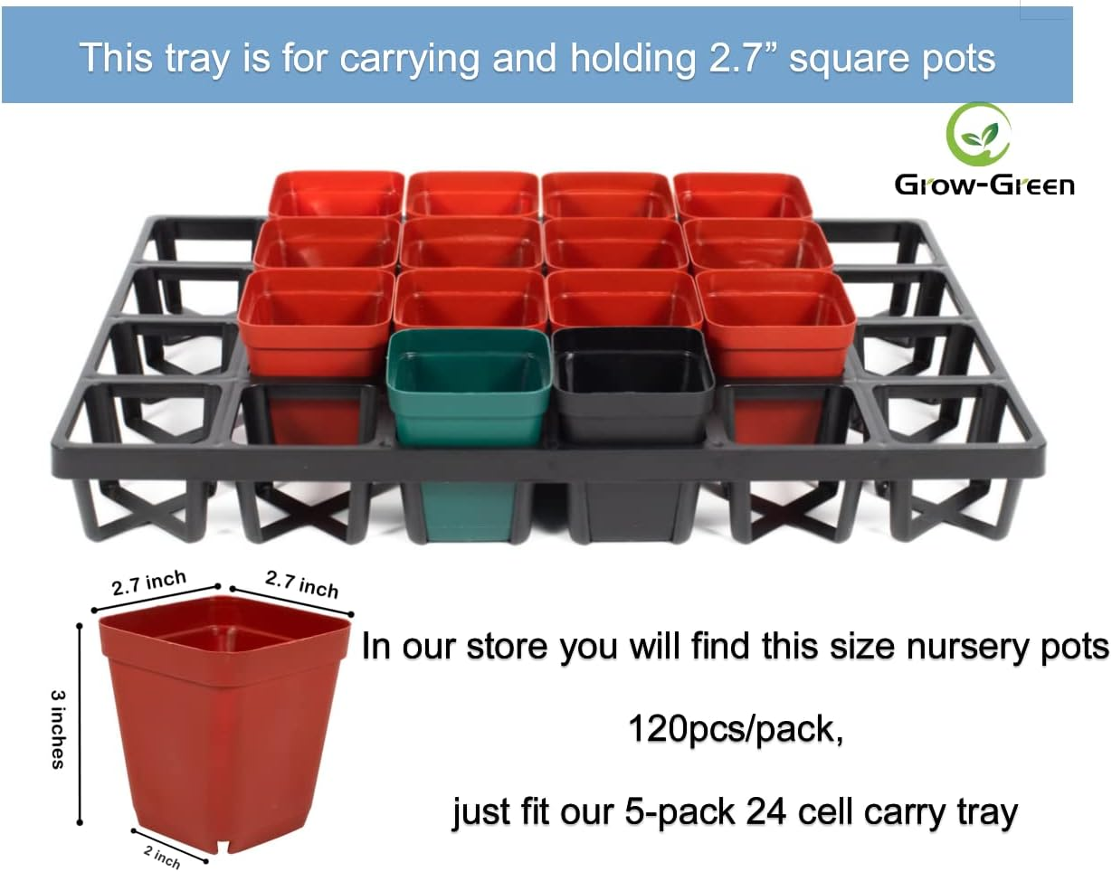 Grow-Green 5 Pack Flowerpot Moving Tray for Pots,24 Cell Plastic Containers for Moving POTS and Trays,Accompanying Square Nursery Pot Is Used for Indoor Gardening, Black (CT2407) image number 4
