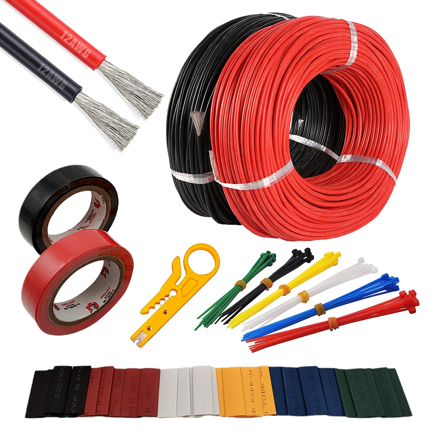12Awg Gauge Wire Power Wiring Silicon Cable Wire Kit Flexible Workable Stranded Wire Tin Plated Copper Wire Heat Resistant and Cold Resistant 13 Ft Black and 13 Ft Red 680 Strand 0.08Mm Included Tools image number 1
