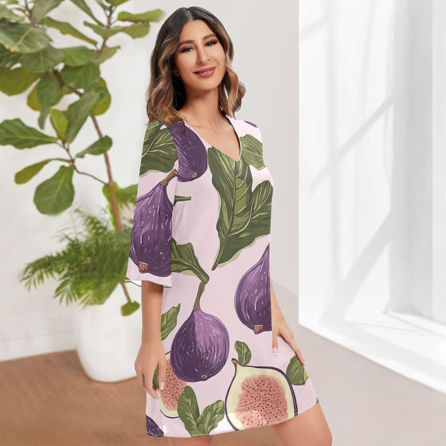 Figs Leaves Pink Summer Dress 3/4 Sleeve Maternity Dress Party S-XXL image number 3