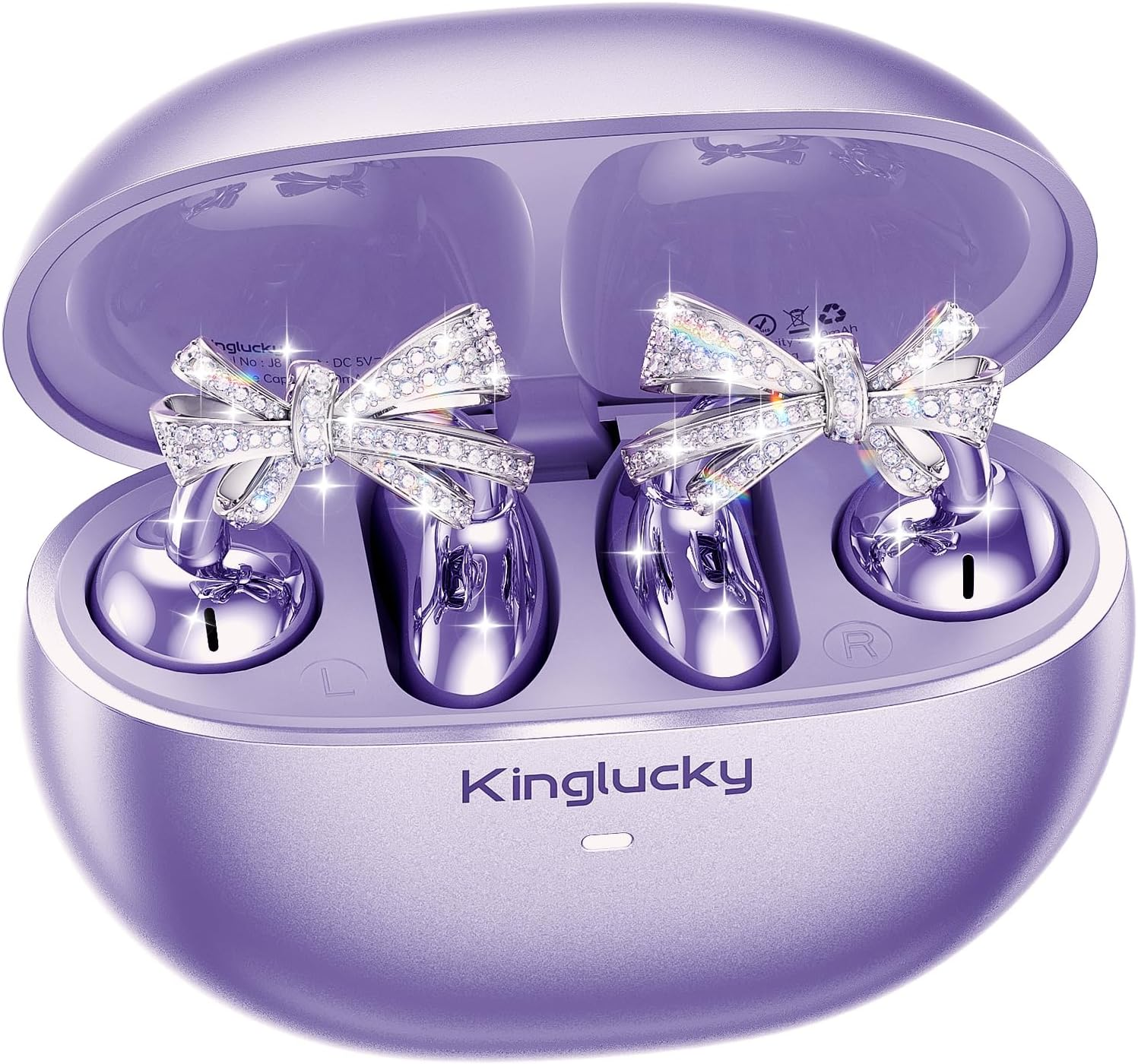 Kinglucky Stylish Open-Ear Clip-On Headphones with Detachable Earrings, Lightweight & Comfortable Fit, Fashionable Open-Ear Earbuds for Women, Ideal for Work, Running, and Daily Wear Pink (Butterfly)