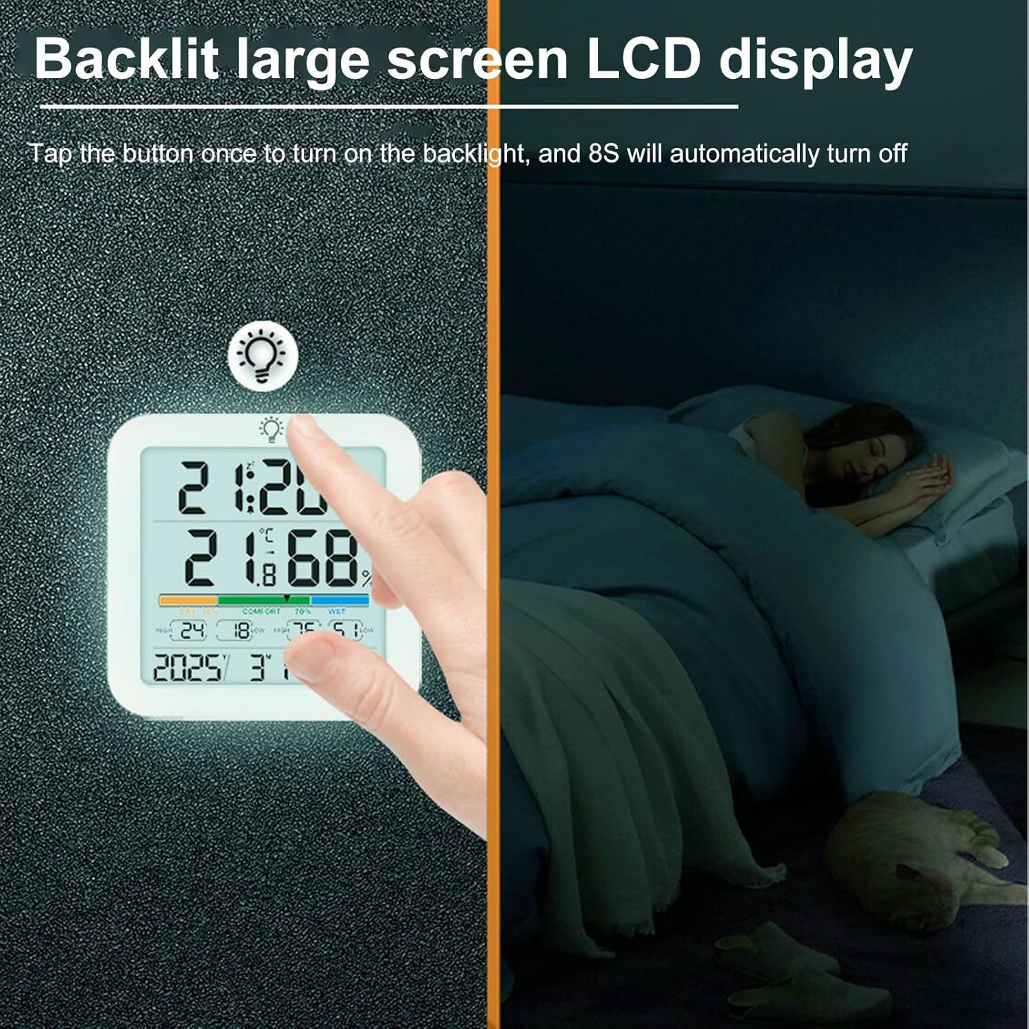 Digital LCD Hygrometer Thermometer Clock with Backlight for Home Temperature Monitoring image number 3