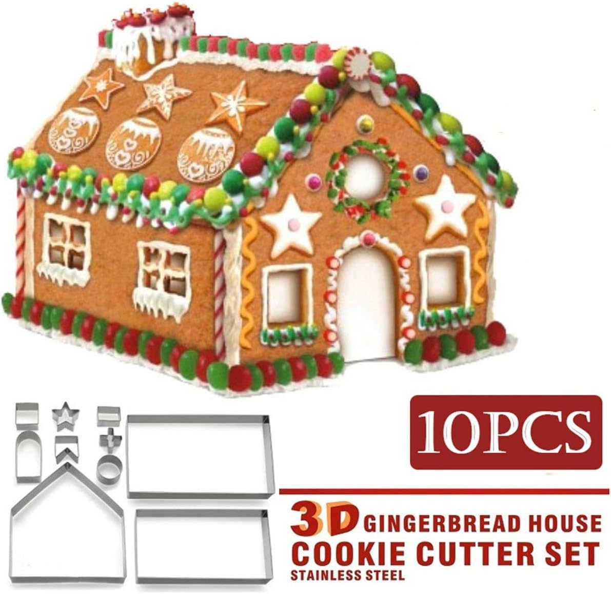 3D Christmas Cookie Cutter Set, Xmas Gingerbread House Cookie Cutters, 10 Pieces Stainless Steel Biscuit Cutter Mould for DIY Baking Cake Fondant Muffin Pastry Decoration (Gift Box) image number 5