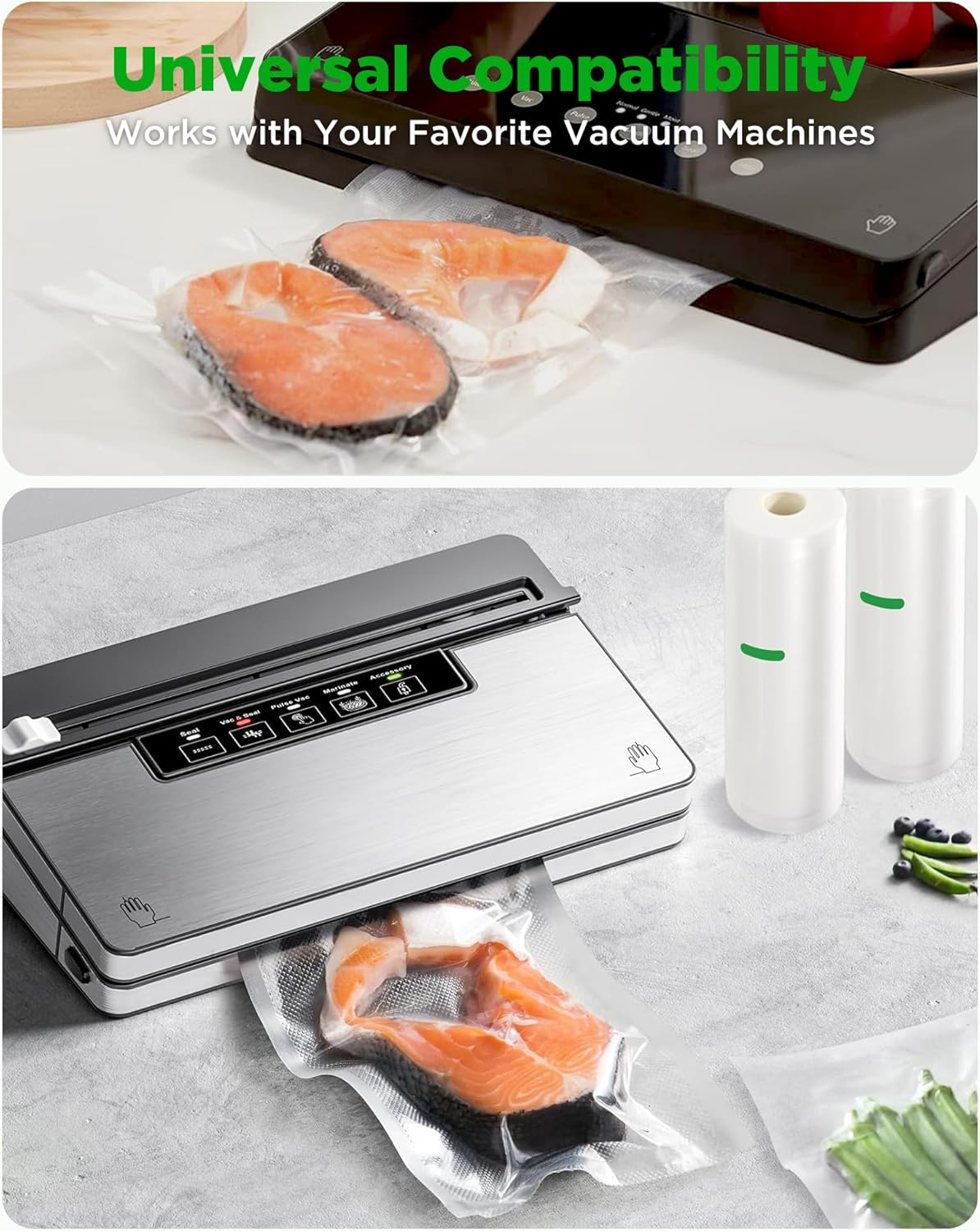 Amxus Vacuum Sealer Bags, 6Rolls 28CM*6M Vacuum Seal Bags for Food Saver, Seal a Meal, Weston, Commercial Grade, BPA Free, Heavy Duty, Great for Portion Control & Food Storage image number 3