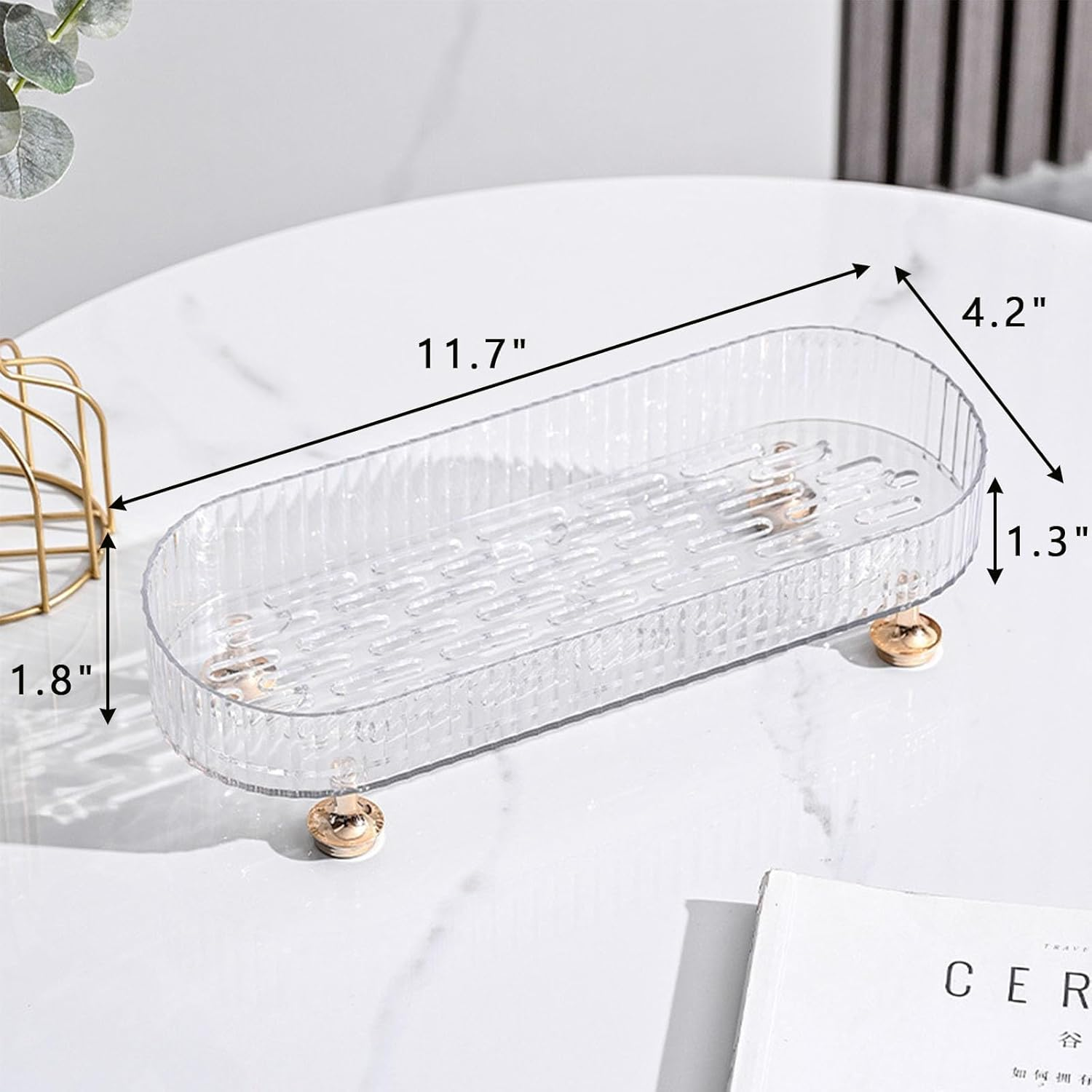 Makeup Perfume Organizer Tray, Small Bathroom Trays for Counter, Decorative Perfume Holders, Vanity Make up Organizer for Skincare and Cosmetics (Clear) - Black image number 7