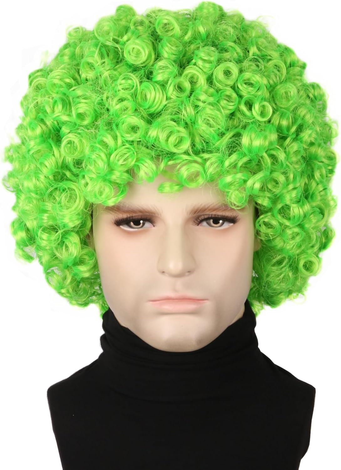 Topcosplay Set of 3 Men'S Wigs, 70S Disco Dude Dirt Bag Wig, Necklace & Moustache, Short Curly, Afro Shaggy Wig, Blonde Mix Black (Green)