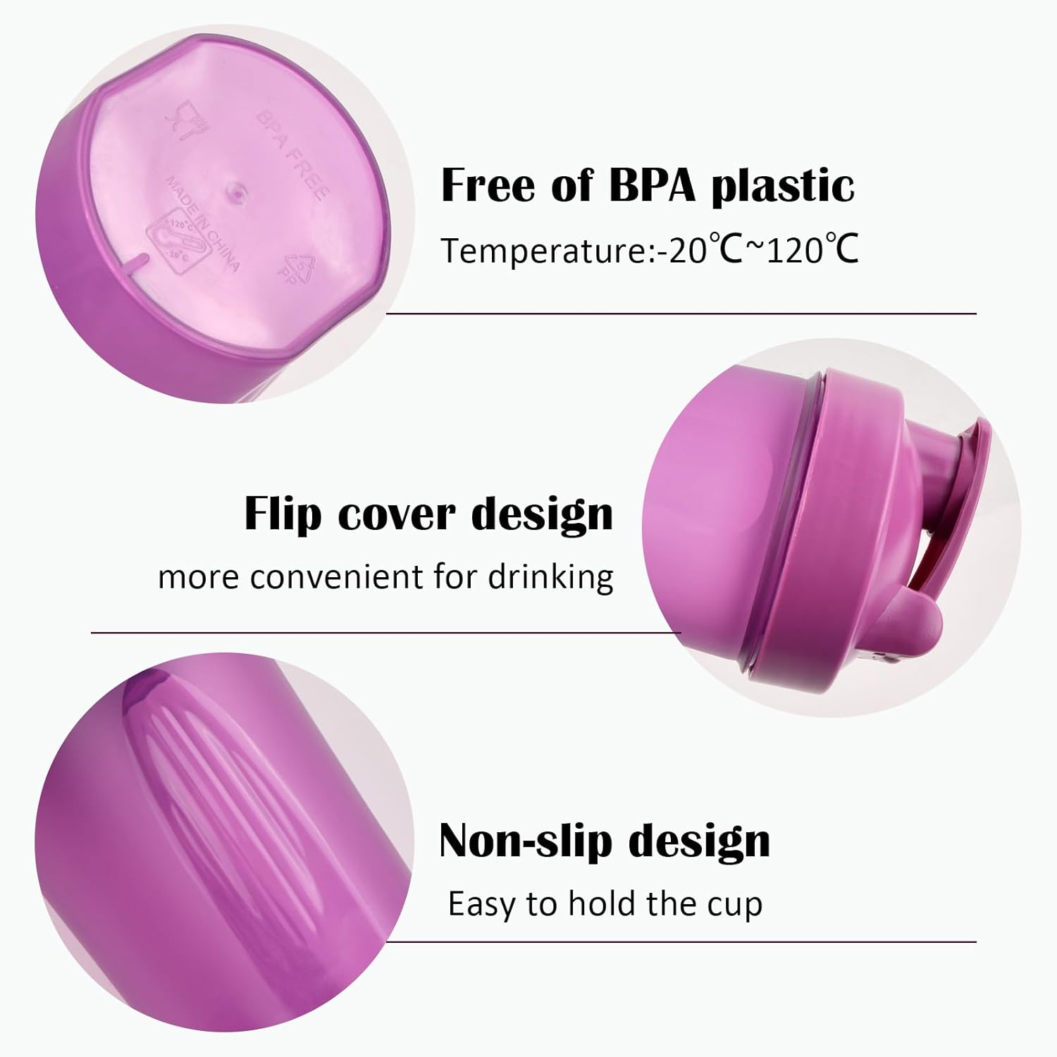 Set of 2 Protein Shaker Bottle 400 Ml Water Bottle Blender Pour Leakage -Proof with Blender Ball Drinking Bottle Bpa Free Nutrition Protein Shaker for Creamy Whey Protein Powder Shakes, Black + Purple image number 5