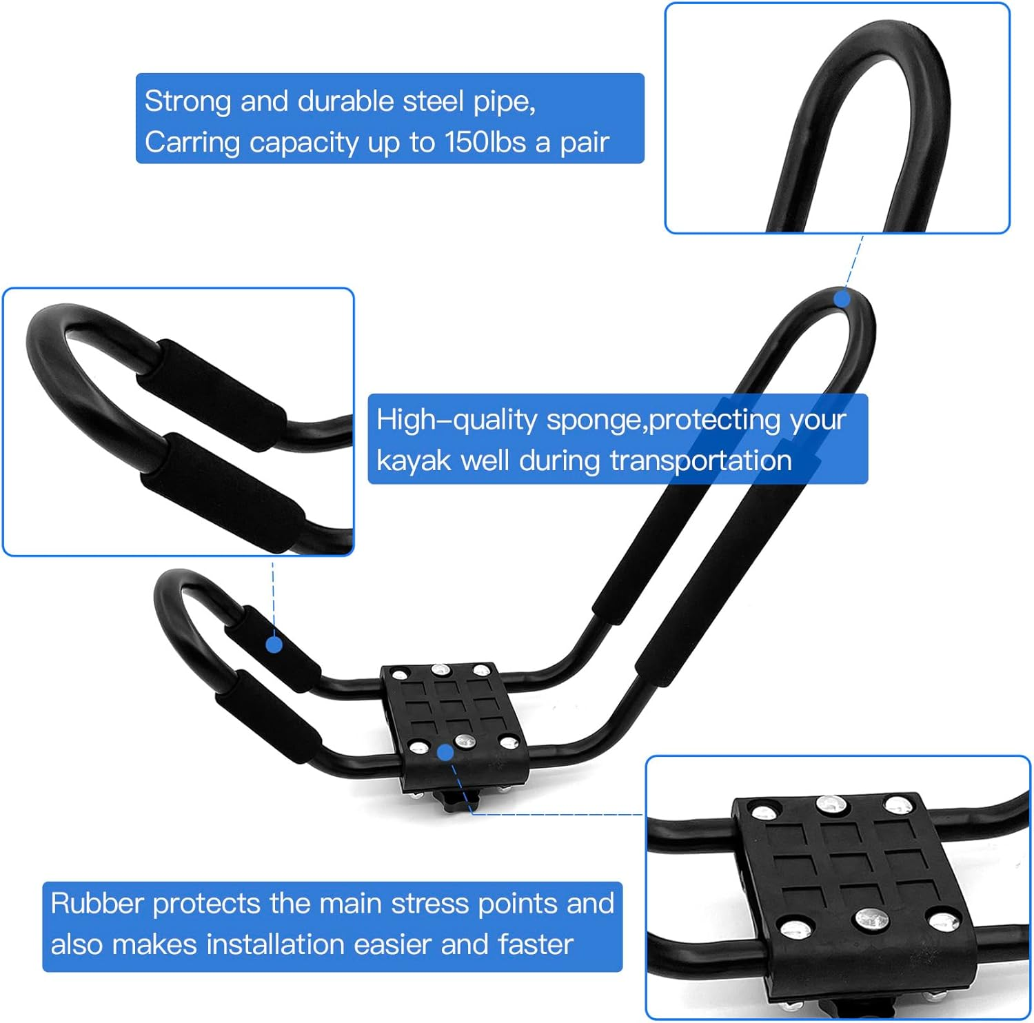 Taelakeni 1 Pairs Kayak Carrier Roof Racks, Universal Cars Kayak Canoe Roof Rack for SUV, Jeeps image number 4