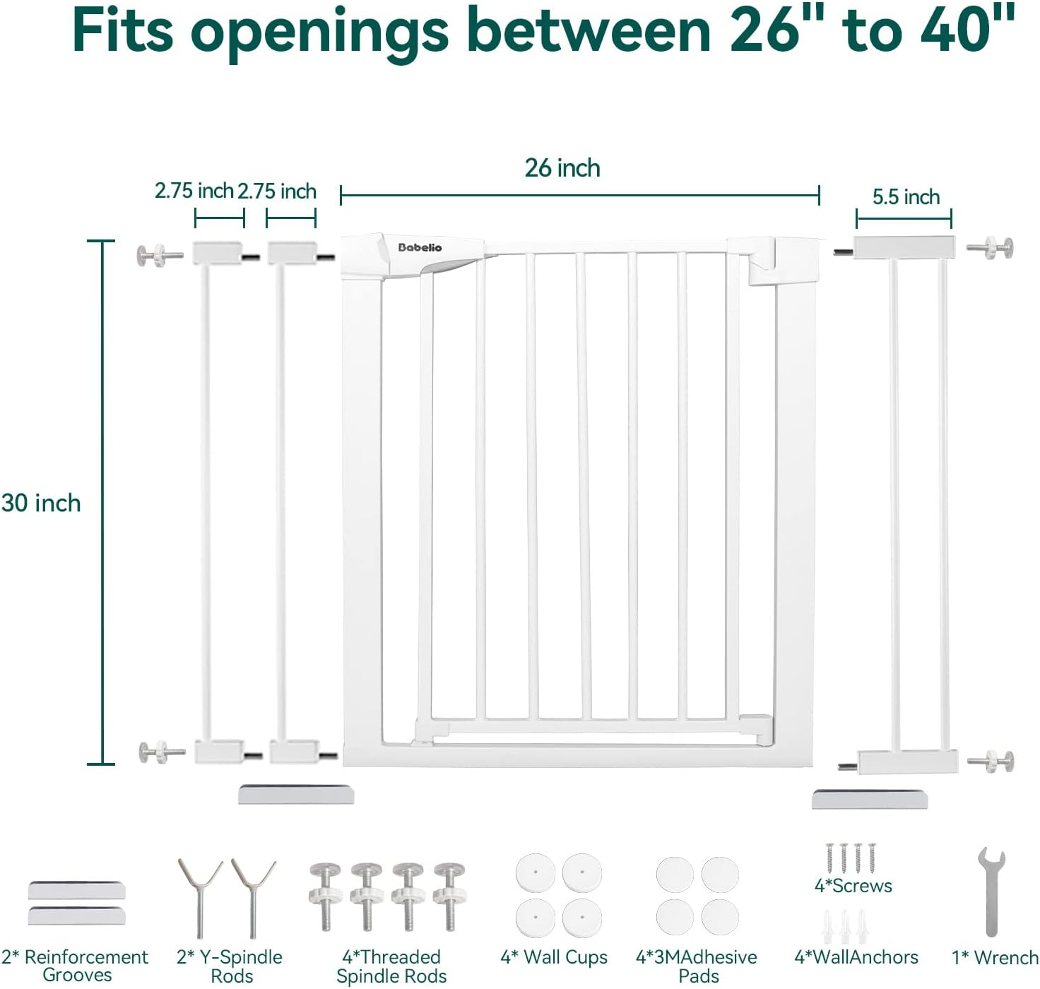 Babelio Baby Gate for Doorways and Stairs, 66-101.6 CM Auto Close Dog/Puppy Gate, Easy Install, Pressure Mounted, No Drilling, Fits for Narrow and Wide Doorways, Safety Gate W/Door for Child and Pets image number 3