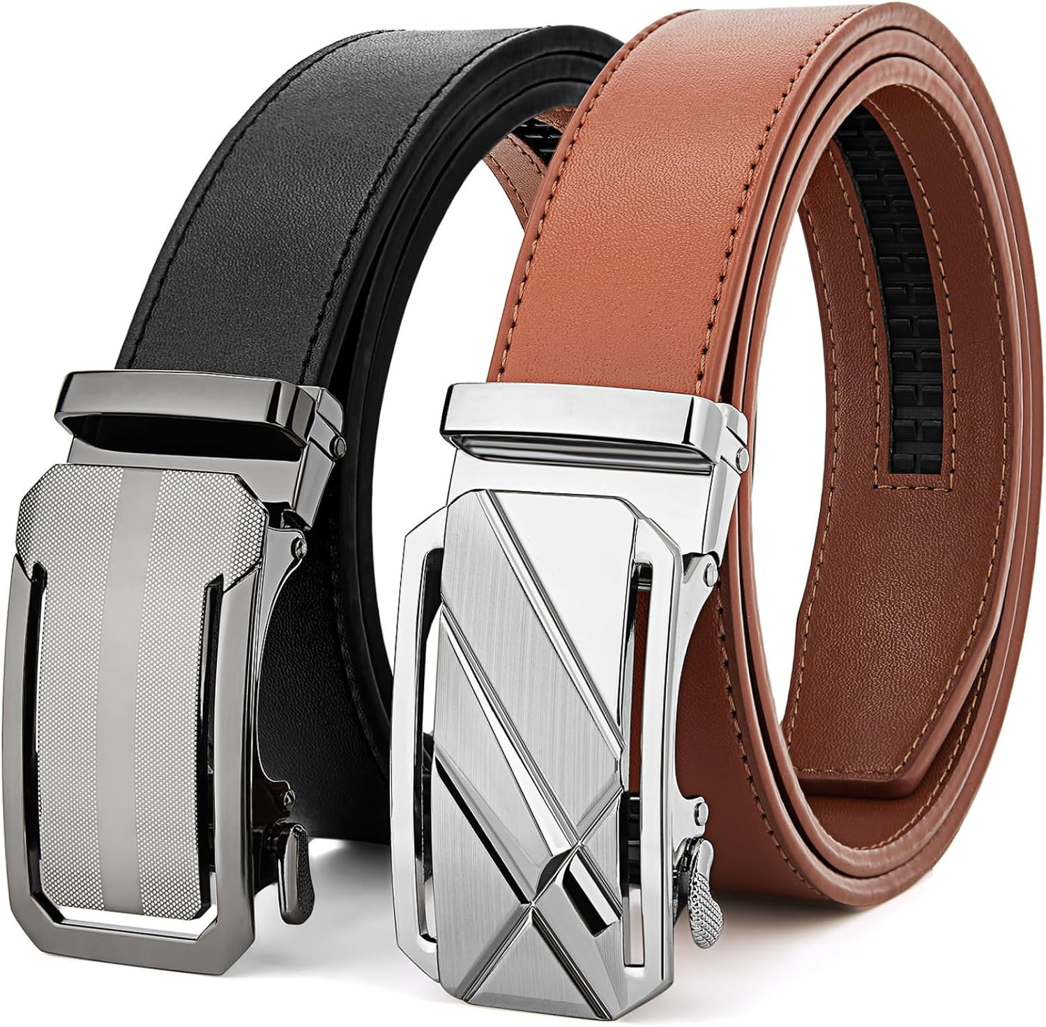 Skiporty Mens Belt 2 Pack Leather Ratchet Dress Belt Double Style in Gift Box for Pants Jeans Comfort Click