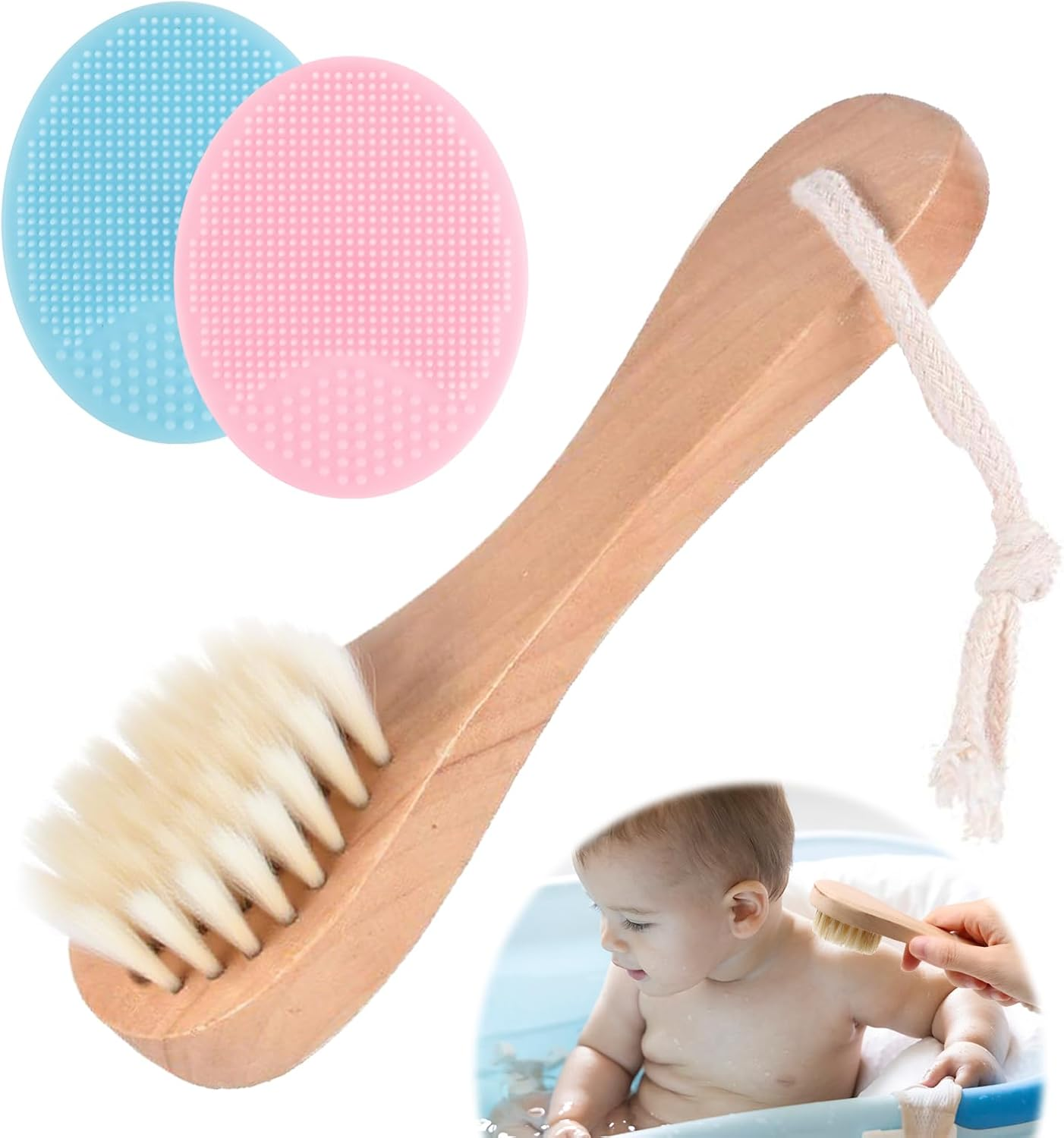 3 Pcs Baby Hair Brush with Ultra-Soft Goat Bristles Brush - Baby Cradle Cap Brush Set for Newborns & Toddlers, Natural Wooden Handle for Delicate Scalps, Perfect for Daily Care & Bath Time image number 6