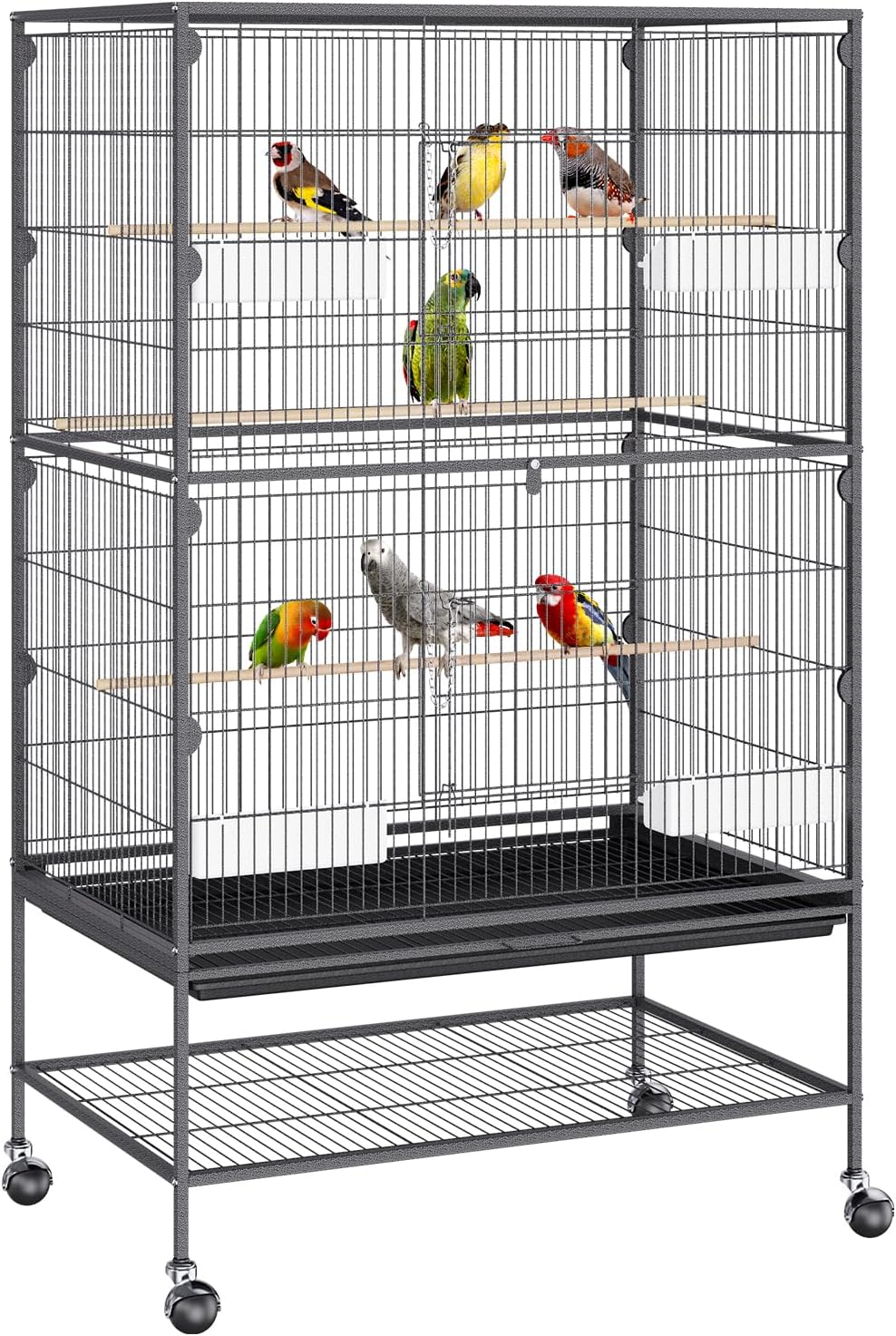 VEVOR 52 Inch Standing Large Bird Cage, Carbon Steel Flight Bird Cage for Parakeets, Cockatiels, Parrots, Macaw with Rolling Stand and Tray image number 2