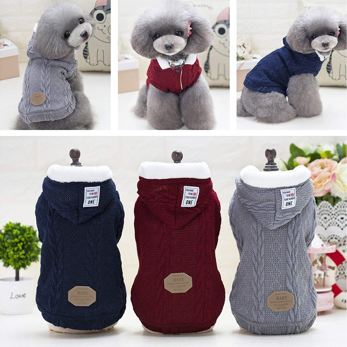 Dog Sweater, Bwealth 2 Layers Fleece Lined Warm Dog Clothes - Classic Knitted Winter Small Dog Jumper Coat - Pet Apparel Jacket Dog Sweaters for Small Dogs Cats Puppy Boy Girl (Medium, Dark Blue) image number 3