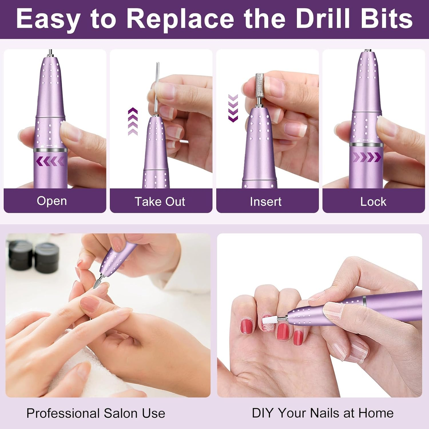 Urbuti Electric Nail Drill Professional 45000RPM, Portable Smart Touch Display Electric Nail File, 4000Mah Rechargeable Nail Drill Kit for Remover Acrylic & Gel Nails Manicure for Salon Home image number 2
