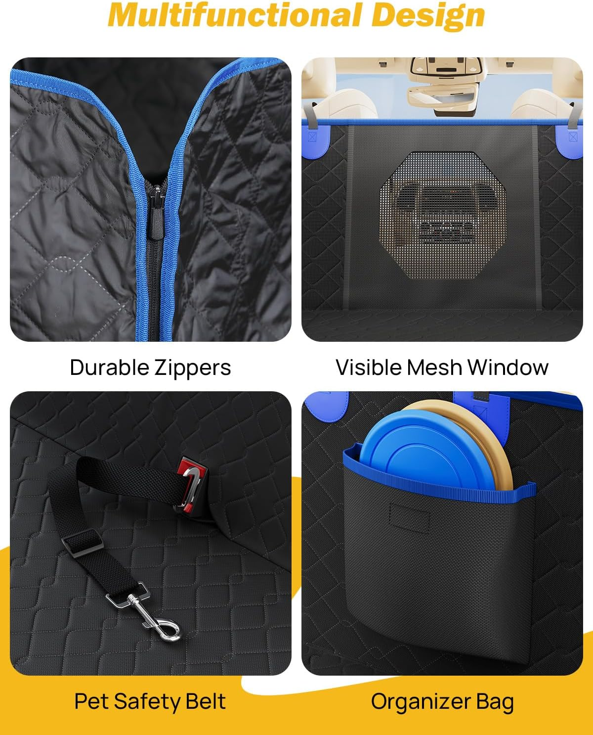 JOYTUTUS Dog Car Seat Cover for Back Seat with Hard Bottom, Back Seat Extender for Dogs Supports 400Lb, Back Seat Pet Cover with Mesh Window, Dog Travel Bed Waterproof Dog Hammock for Car Truck SUV