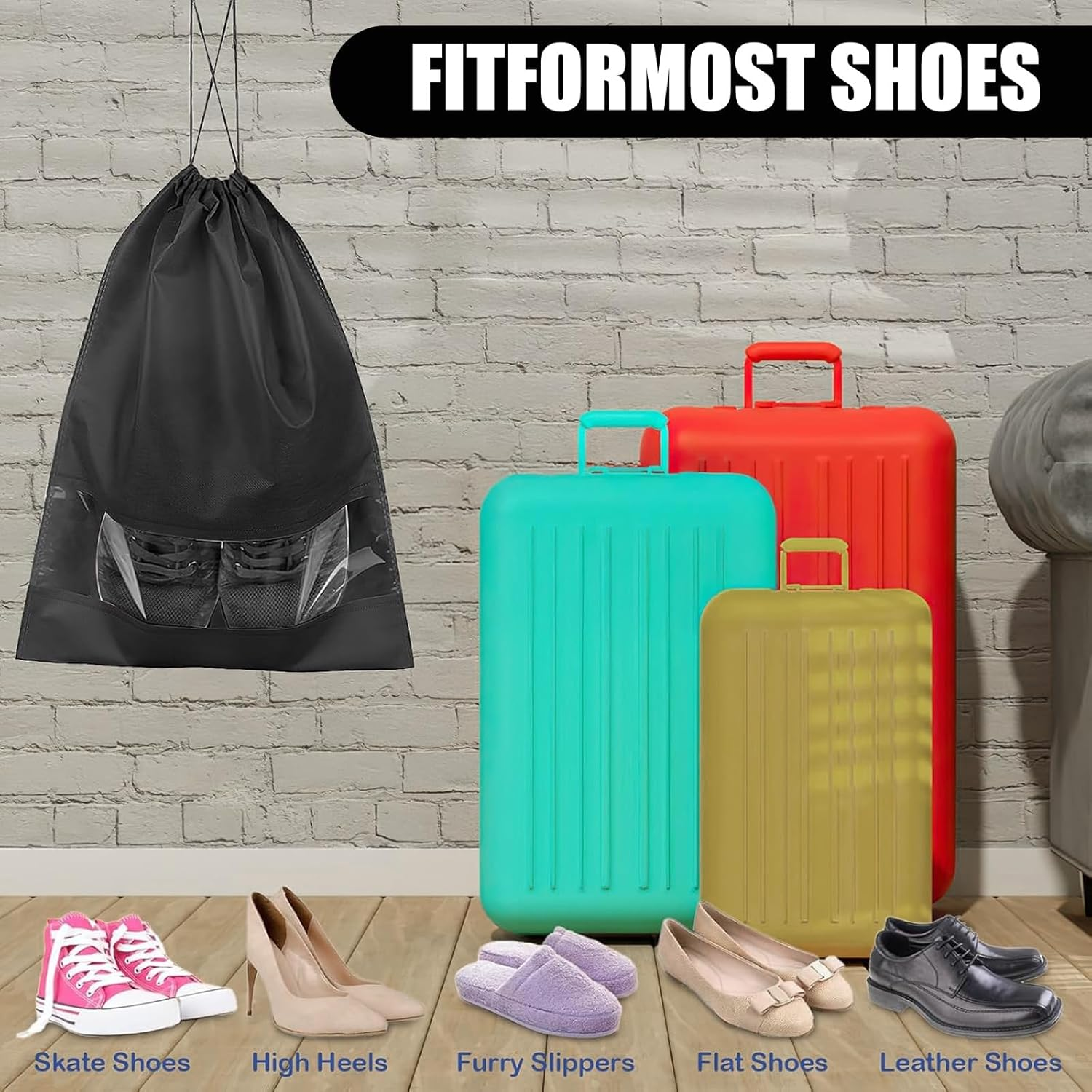 Shoe Bags for Travel: 16-Piece Portable Clear-Window Bags, Practical Shoe Bags for Storage. Dustproof, Drawstring&mdash;Ideal for Men/Women&rsquo;S Shoes; Fits Travel, Closet, Luggage. image number 4