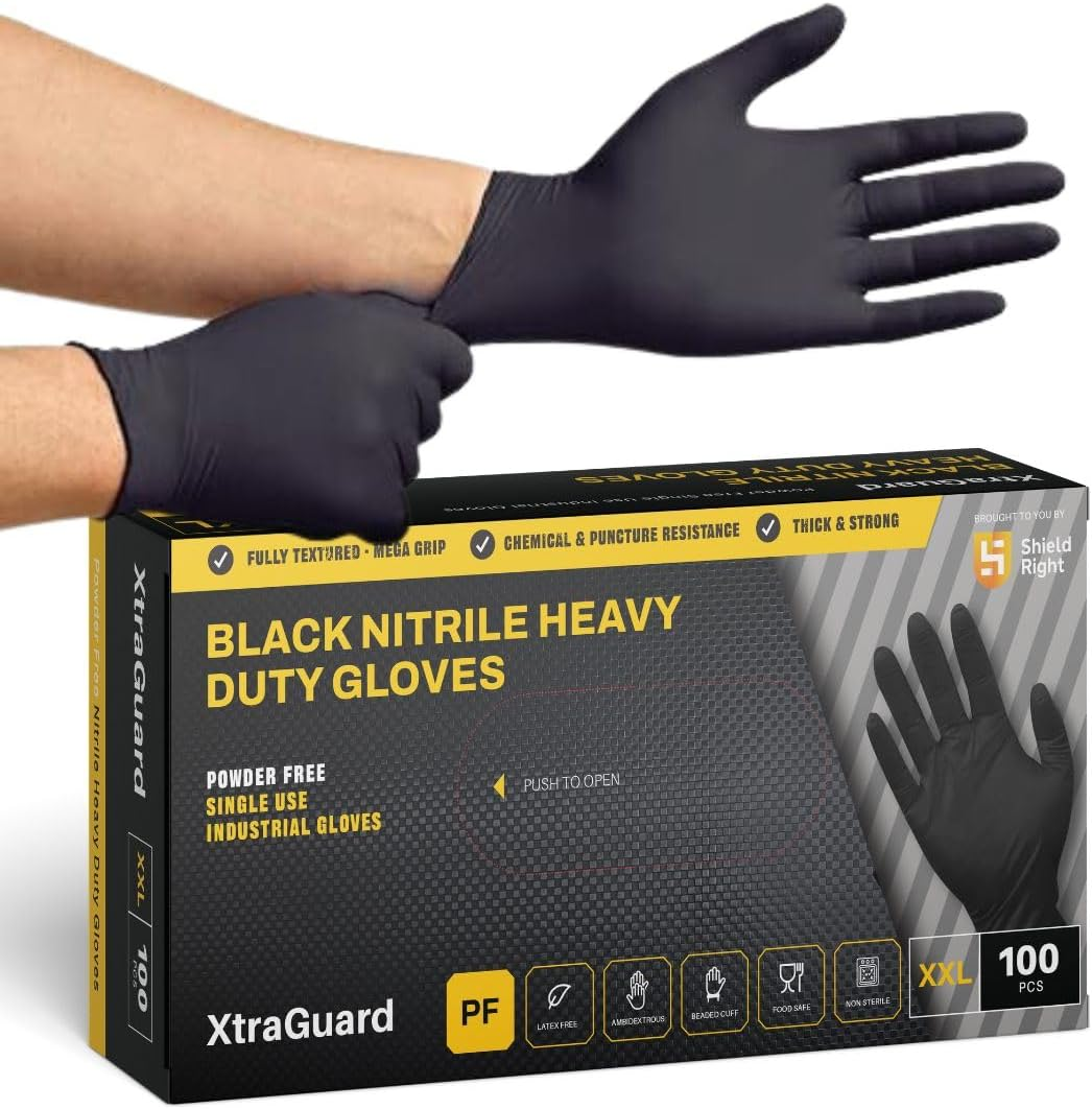 Xtraguard Black Nitrile Gloves - Heavy Duty, 6 Mil, Disposable, Latex & Powder Free, Chemical & Puncture Resistant, Food Safe, Medical Grade image number 3