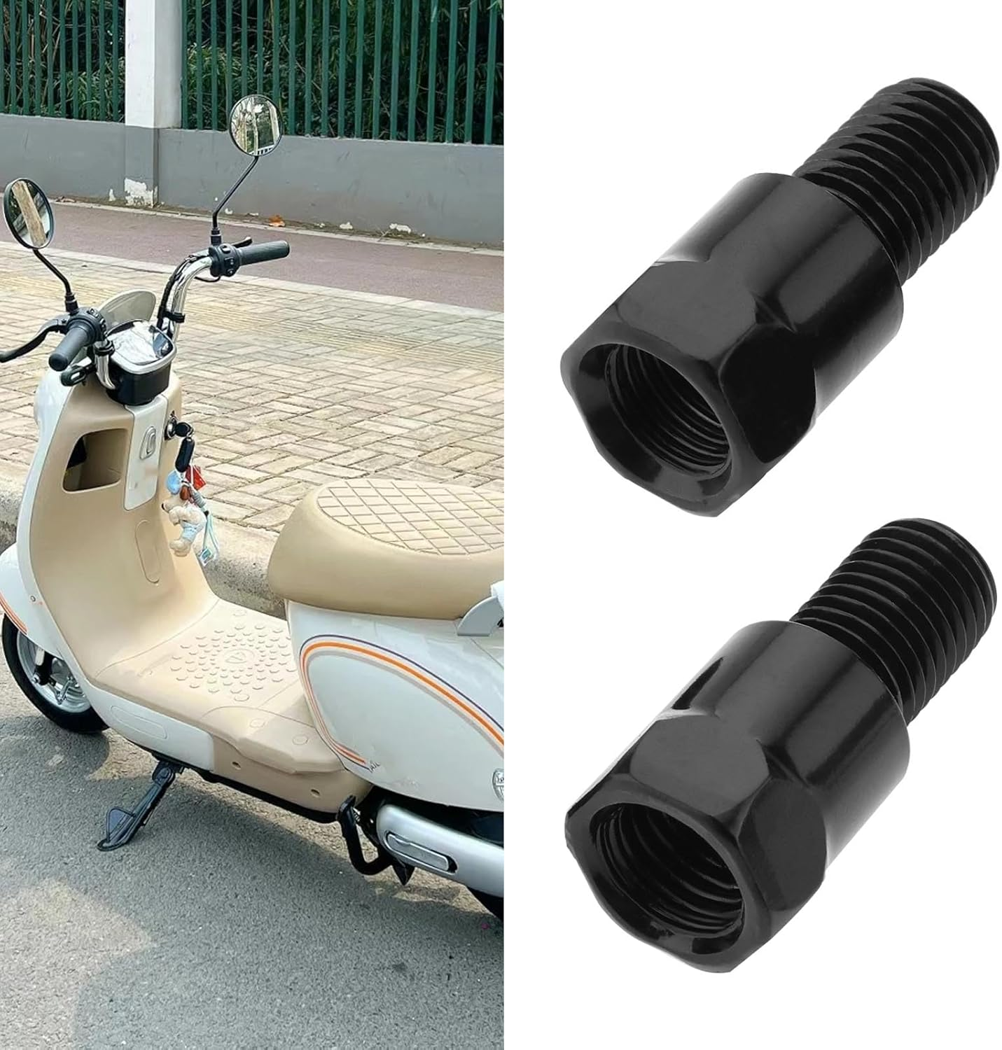 4Pcs M10 32Mm Motorcycle Mirror Mount Adapter RH and LH 10Mm to 10Mm Thread Height Adjustment Screw Handlebars Mirror Fitting Reverse Thread Bolts for Motorcycles image number 1