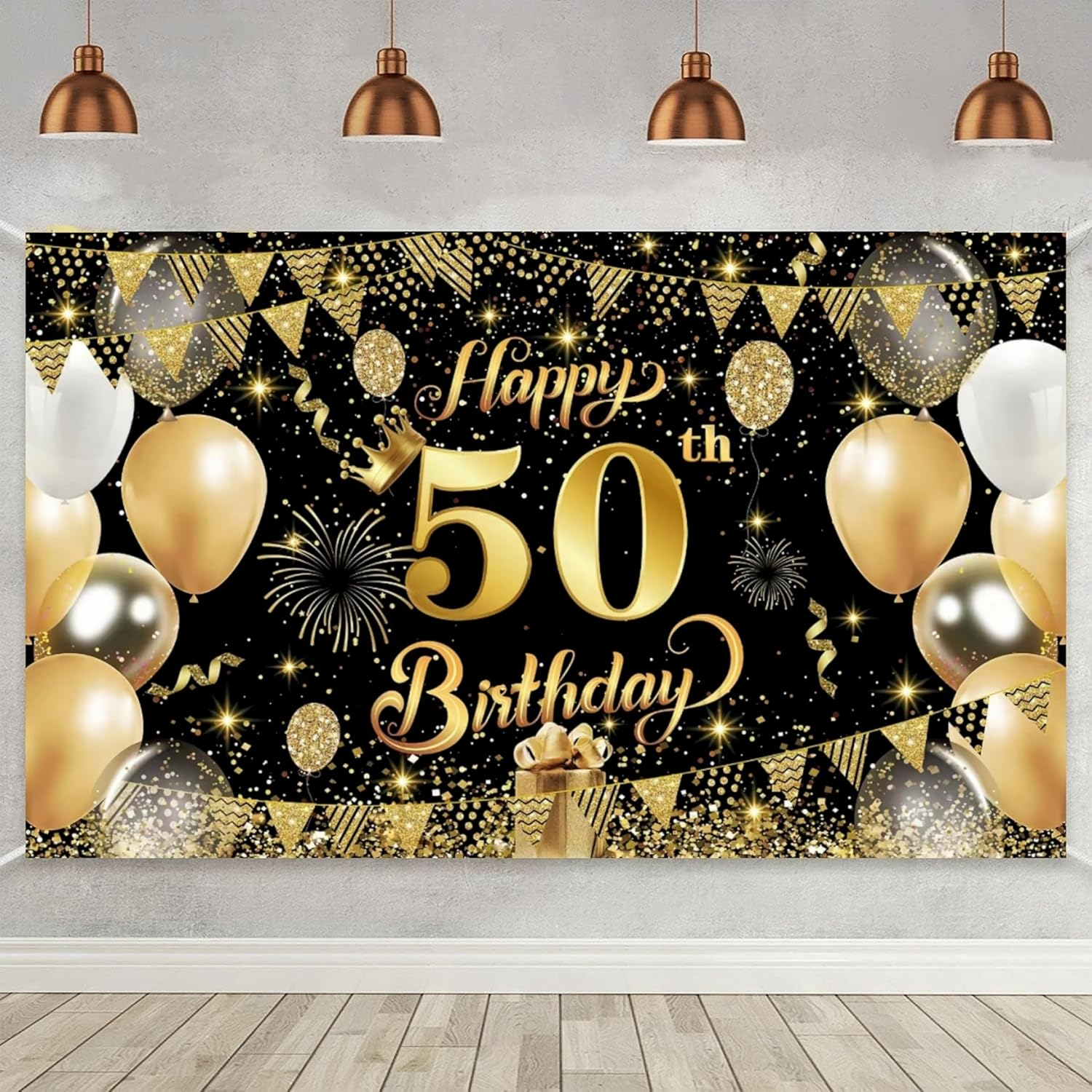 Yuanbigtai 50Th Happy Birthday Banner,Happy 50Th Birthday Decorations Backdrop,Birthday Party Decoration Black Gold Sign Poster for Backdrop Background for Men, and Women Birthday, 70.8 X 43.3 Inch image number 4