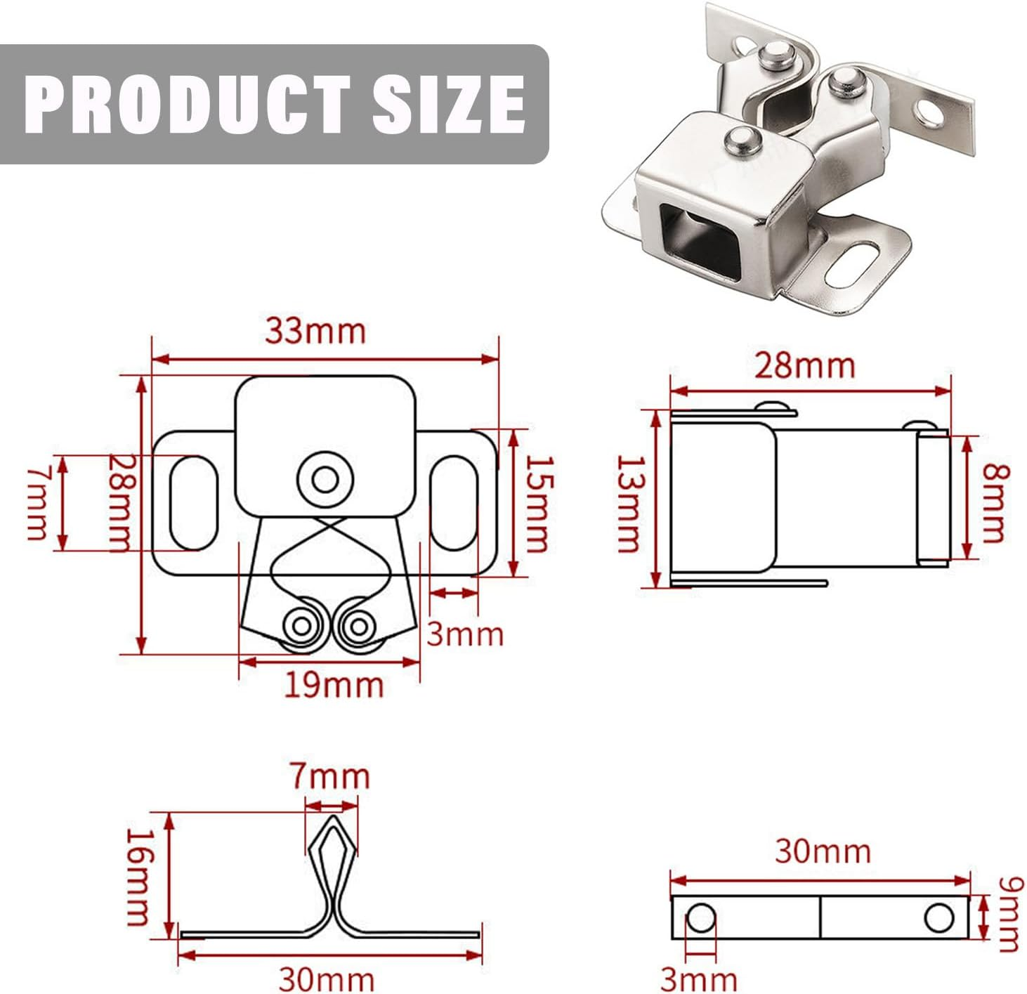 4 PCS Cabinet Latch Double Roller Catch Hardware for Cupboard Closet Kitchen Cabinet Door Latches and Catches,Closure Hardware for Cupboard and Closet Door Closing image number 4