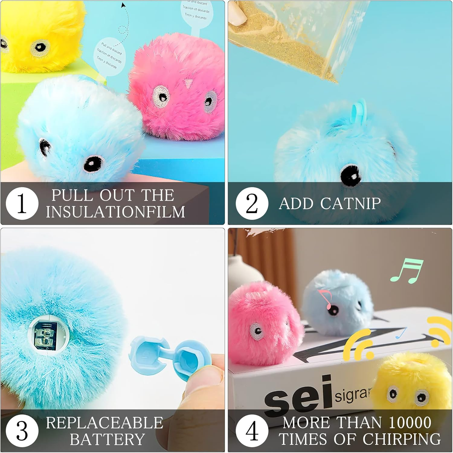 HENGBIRD Pack of 3 Cat Balls Interactive Cat Toy Ball with Sound Kitten Toy Plush Balls Cat Toy Balls with Lifelike Animal Sounds for Indoor Kittens Kitty Puppy image number 2