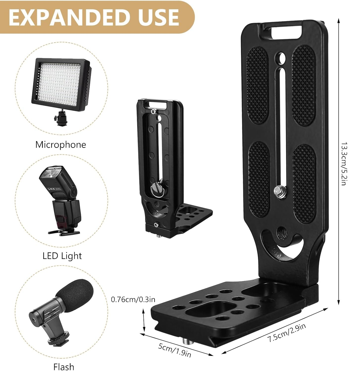 Camera Mount, Quick Release L Mount Arca Swiss Quick Release Plate, Vertical Universal DSLR Camera Mount 1/4 Inch Screws, for Manfrotto DJI Canon Nikon Sony Tripods Camera Accessories image number 4