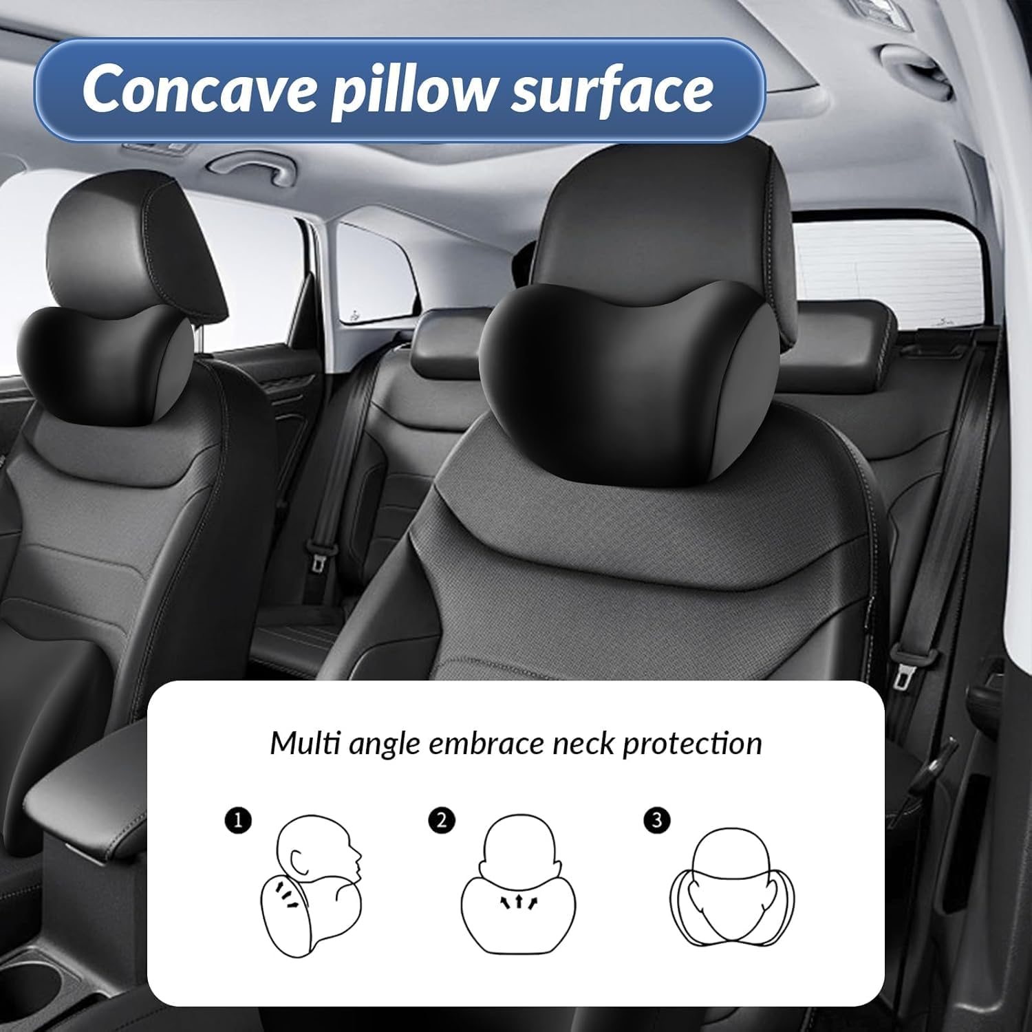 BESLOOR Car Lumbar Support Pillow and Car Neck Pillow Set, Memory Foam Ergonomic Car Seat Headrest and Lumbar Cushion, Relieve Neck Back Pain, Suitable for Car Seats Office Chairs, Etc.(Black) image number 3