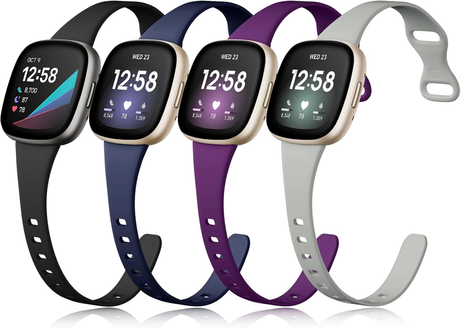 Getino Slim Band Compatible with Fitbit Sense 2/ Sense Bands/Versa 4/ Versa 3 Bands Women Men, Silicone Sport Accessories Thin Band for Fitbit Sense/Sense 2/ Versa 4/ Versa 3