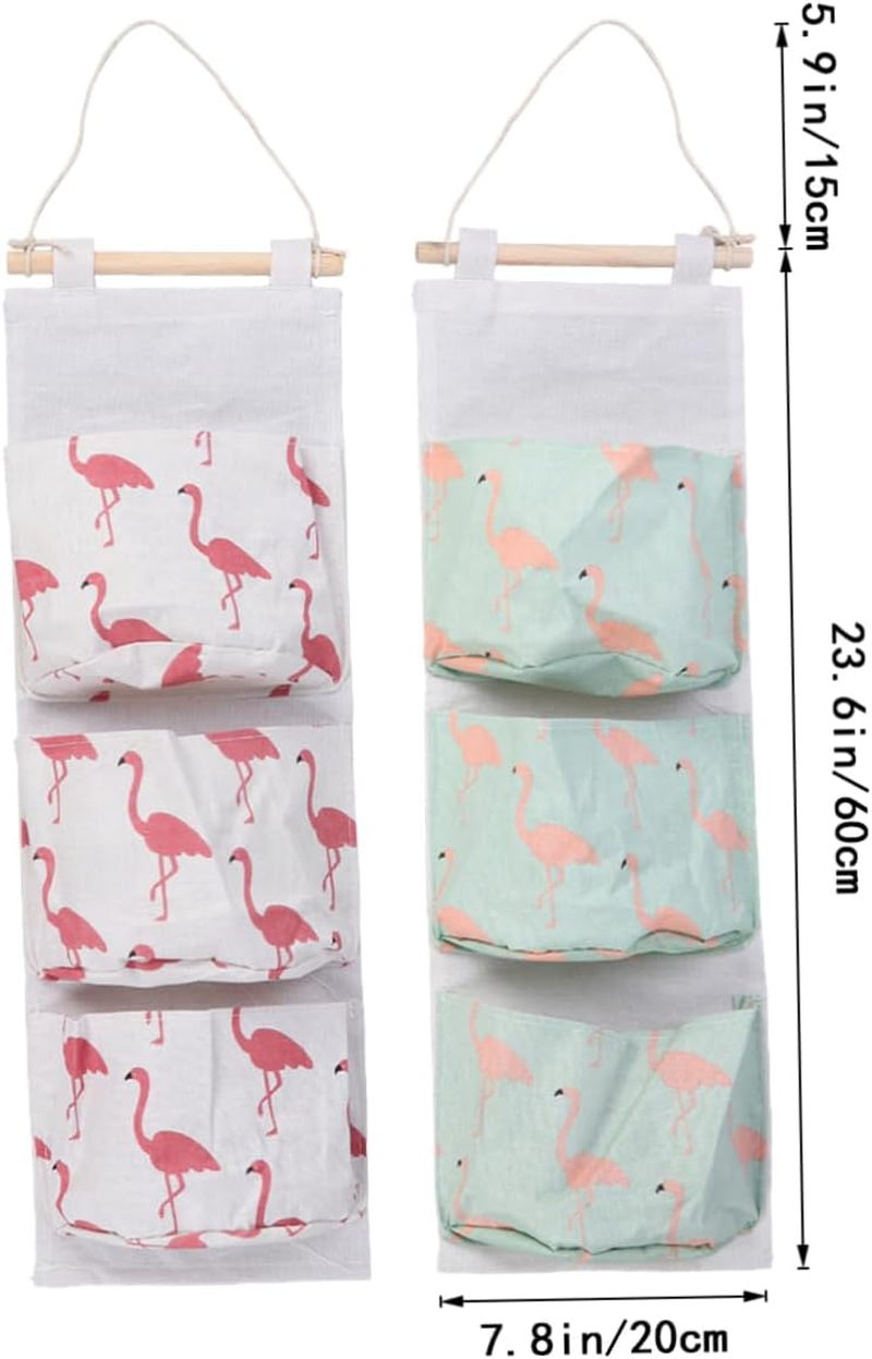 Hohopeti 2Pcs Flamingo Canvas Storage Bag Wall Hanging Storage Cotton Fabric Home Organizer Easy to Use image number 6