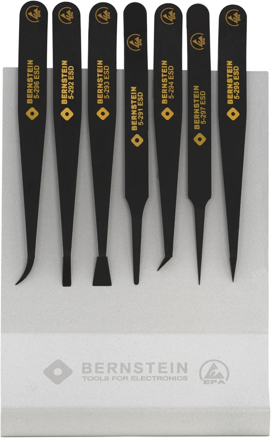 BERNSTEIN ESD Tweezers Set of 7 Made of Antistatic Plastic with Holder - Ideal for Electronics, Precision Mechanics & Laboratory image number 3
