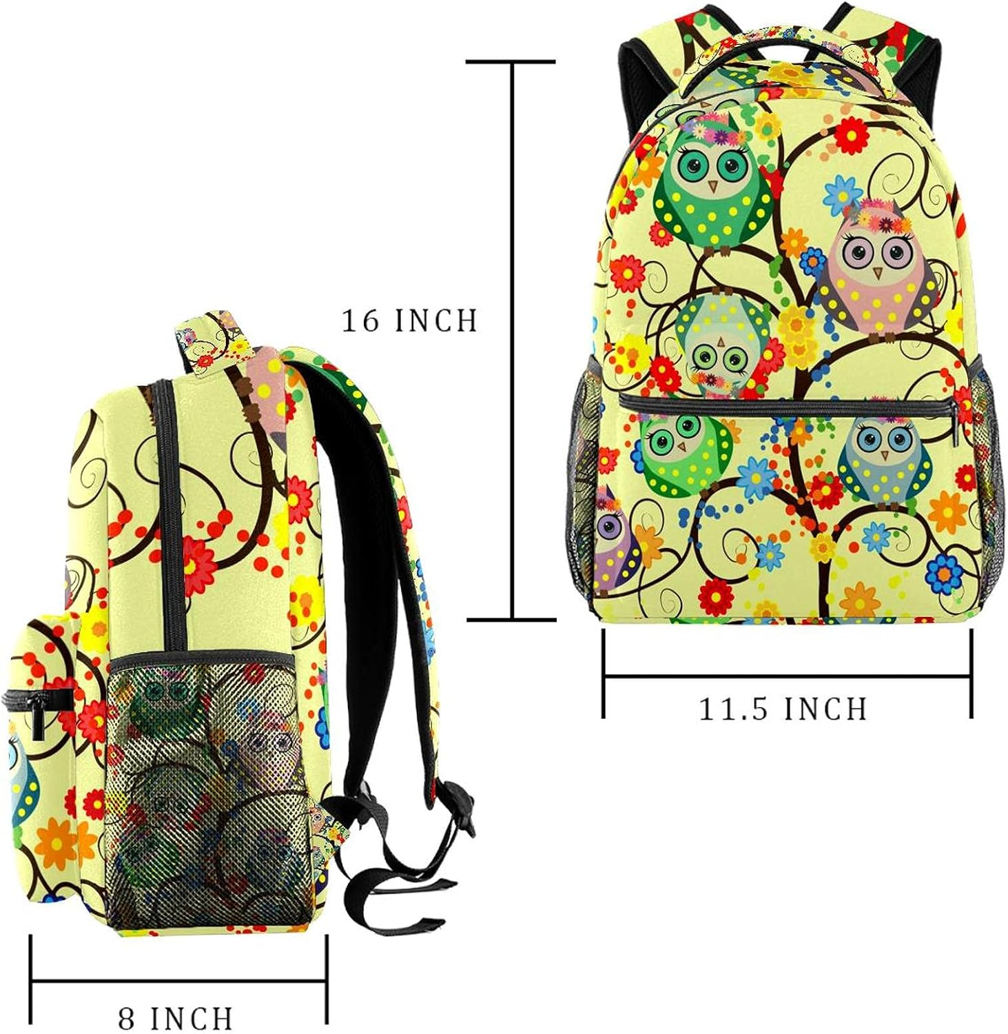 Cartoon Owls Sit on the Flowering Branches of Fantastic Trees Backpack Students Shoulder Bags Travel Bag College School Tote Backpacks image number 4