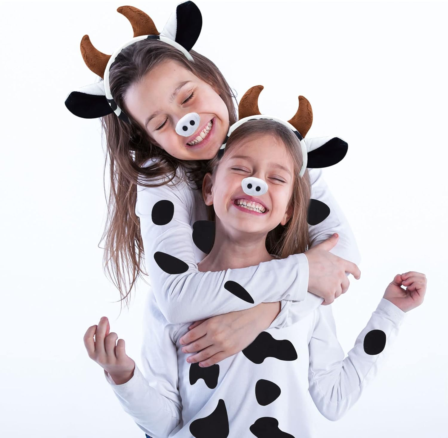 U-Zomir Cow Costume Set, Cow Ears Headband Nose Bow Tie Tail and 51Pcs Adhesive Felt Pads for Halloween Cosplay DIY Dress Up - Black image number 2