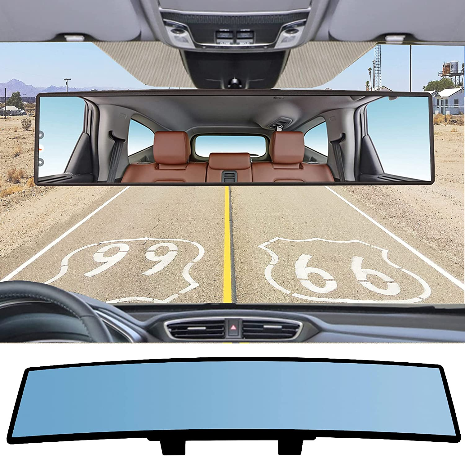 XUKEY Panoramic Rearview Mirror,Universal Car Truck Interior Rear View Mirror anti GLARE Rearview 300Mm Wide-Angle Surface Blue Mirror Auto Accessorie image number 3