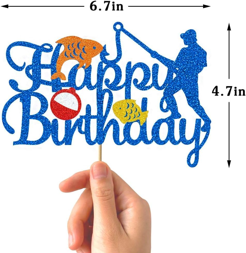 Confetti! Fishing Cake Topper - Outdoor Fisherman Birthday Decorations for Boys & Girls - Fishing Themed Party Supplies image number 4