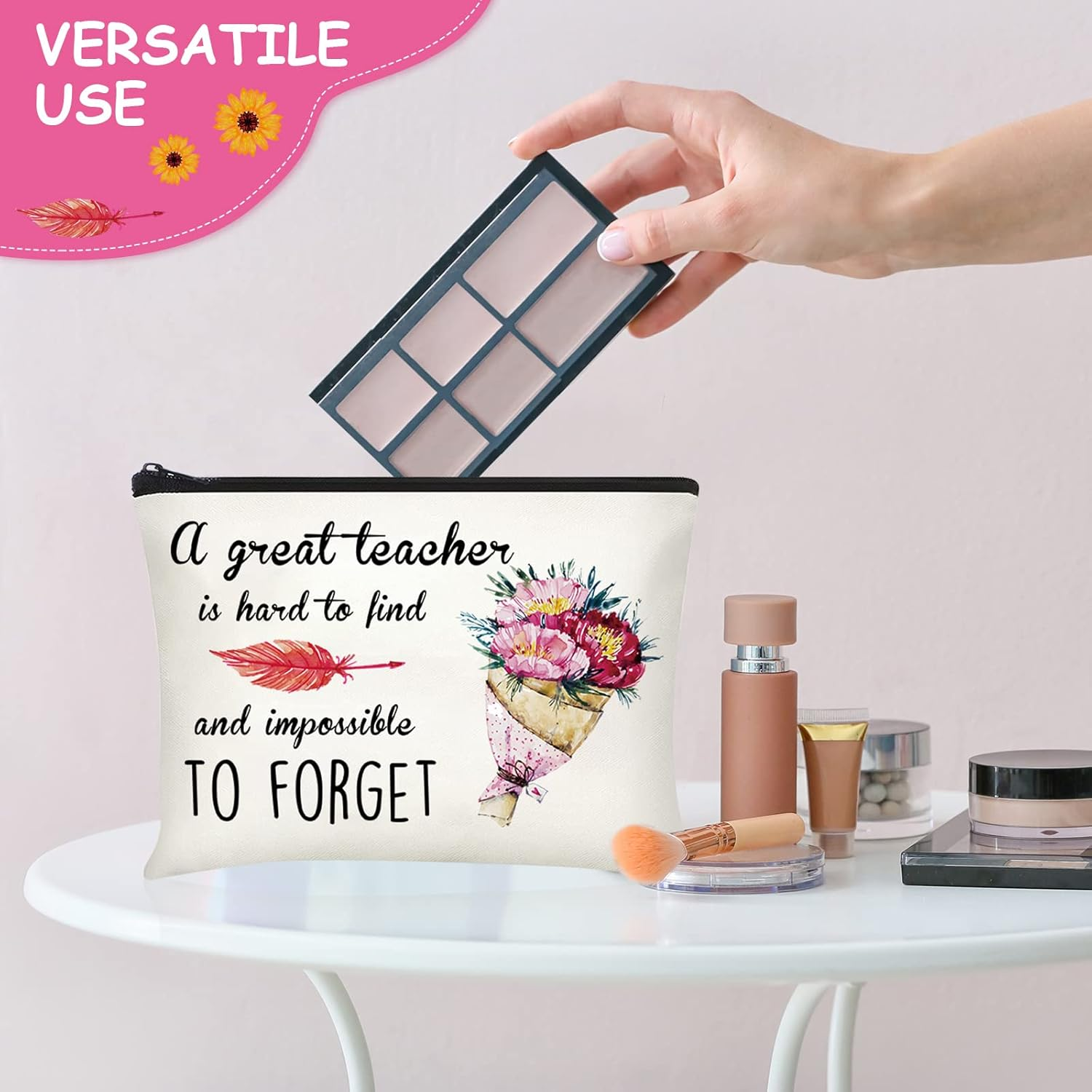 Buryeah 6 Pcs Teacher Appreciation Gifts Teacher Canvas Cosmetic Makeup Bags Toiletry Bag with Zipper for Travel Holiday Bulk(Retro)