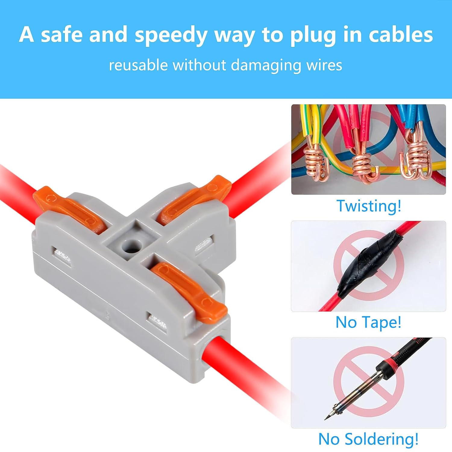 QCCAN 50PCS Lever Wire Connectors, T Shape Quick Wire Connectors, Electrical Lever Nuts Wire Connectors Push-In Connectors