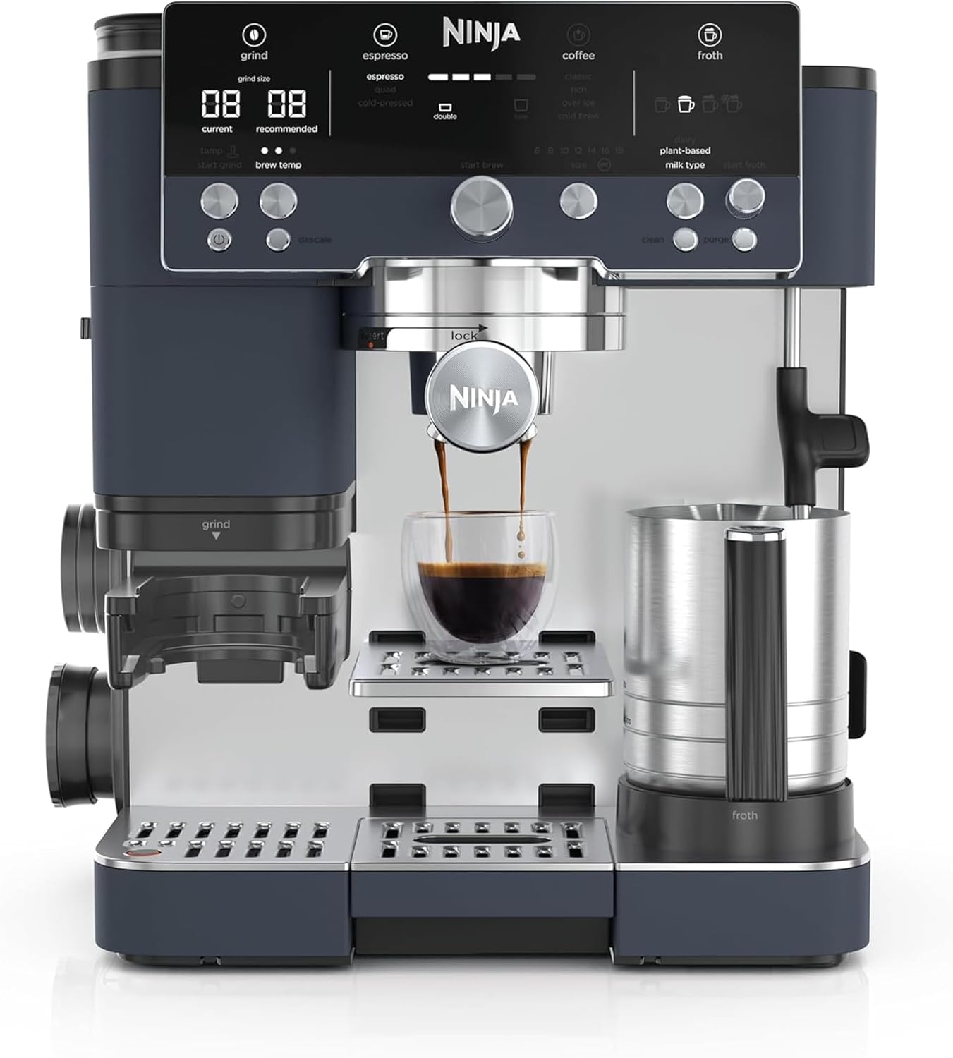 Ninja Luxe Caf&eacute; Premier Espresso Machine, 19 Settings, Dual Froth System & Assisted Tamper, 3 Machines in 1, Espresso, Filter Coffee & Built-In Grinder & Scale, Cyberspace ES601ANZ