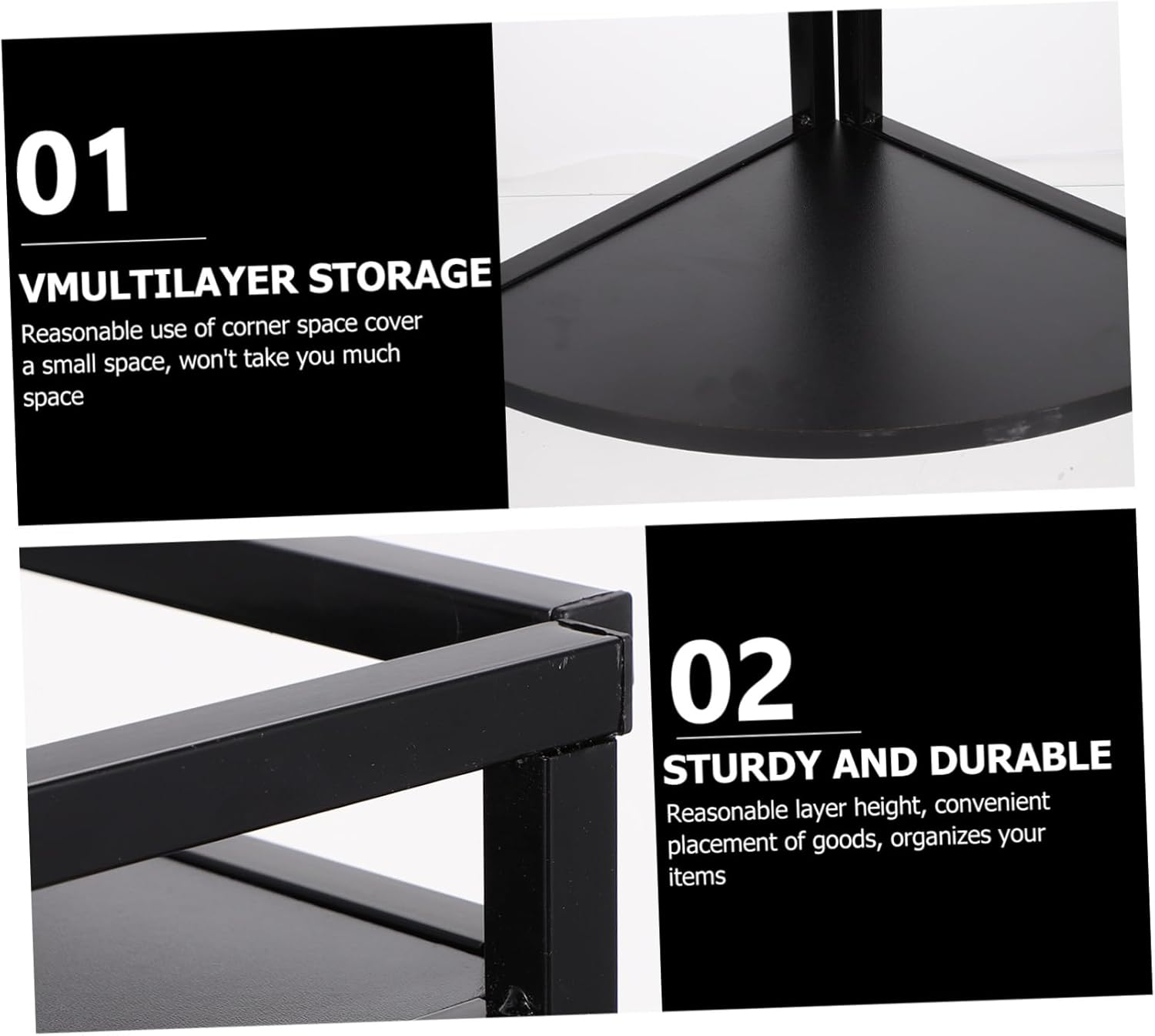 Double Layers Corner Spice Rack 25X25X43Cm Black Willow Wood with Metal Frame Kitchen Storage Shelf for Home Kitchen Seasoning Organization image number 3