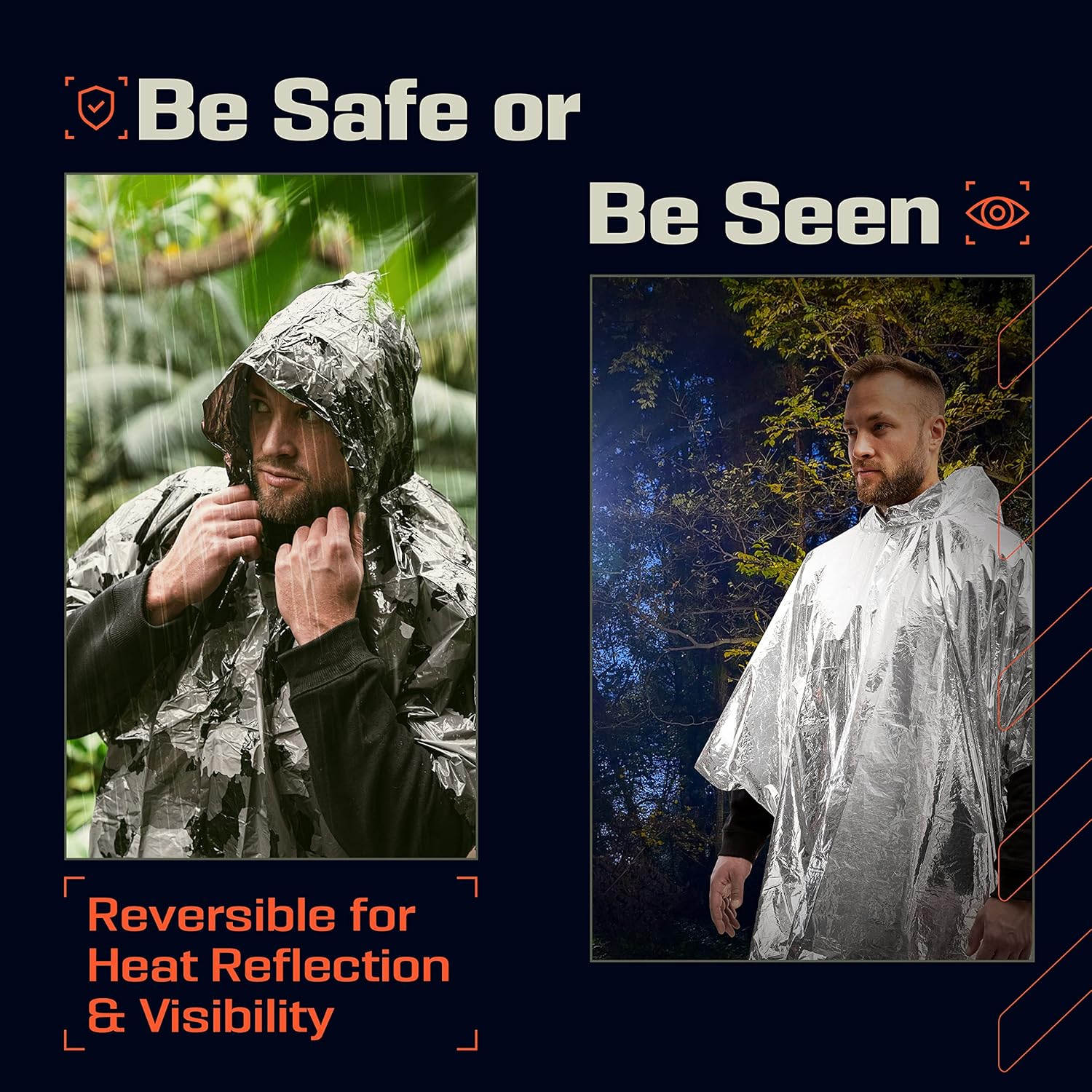 PREPARED4X Emergency Rain Poncho with Mylar Blanket Liner - Survival Blankets for Car - Heavy Duty, Waterproof Camping Gear, Tactical Prepper Supplies&ndash; image number 5