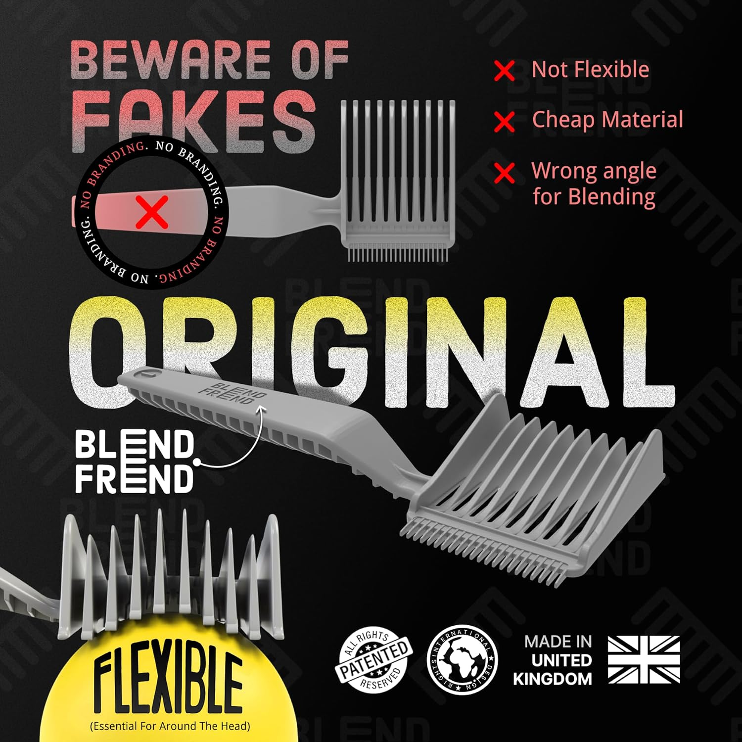 BLEND FREND Fade Comb Left Handed Original Grade 1(3Mm) Hair Blending Tool, Blend at Home like a Barbershop, Compatible with All Clippers for Men, Barber Accessories image number 2