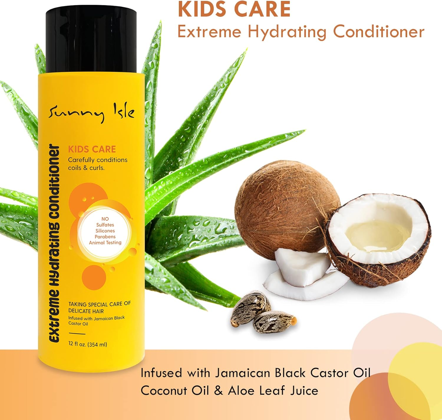 Sunny Isle Kids Care Extreme Hydrating Conditioner 12Oz | Gentle Care Coils, Waves & Curls | Jamaican Black Castor Oil Infused | Sulfate & Paraben FREE image number 2