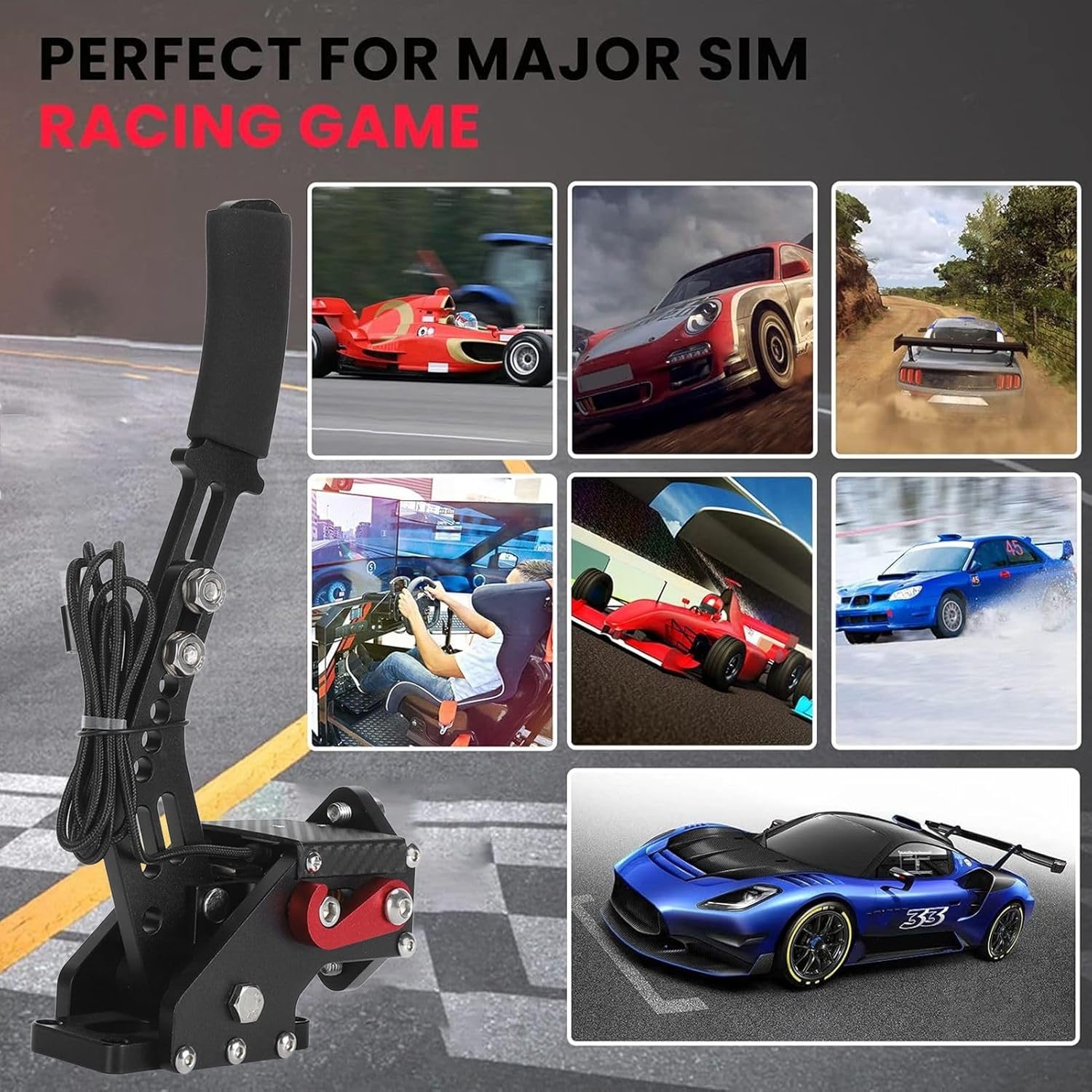 PC Racing Game USB Handbrake 16Bit for G27 G29 G920 G923 T500 T300 FANATECOSW LFS Dirt Rally with Adjustable Height (Black) image number 5